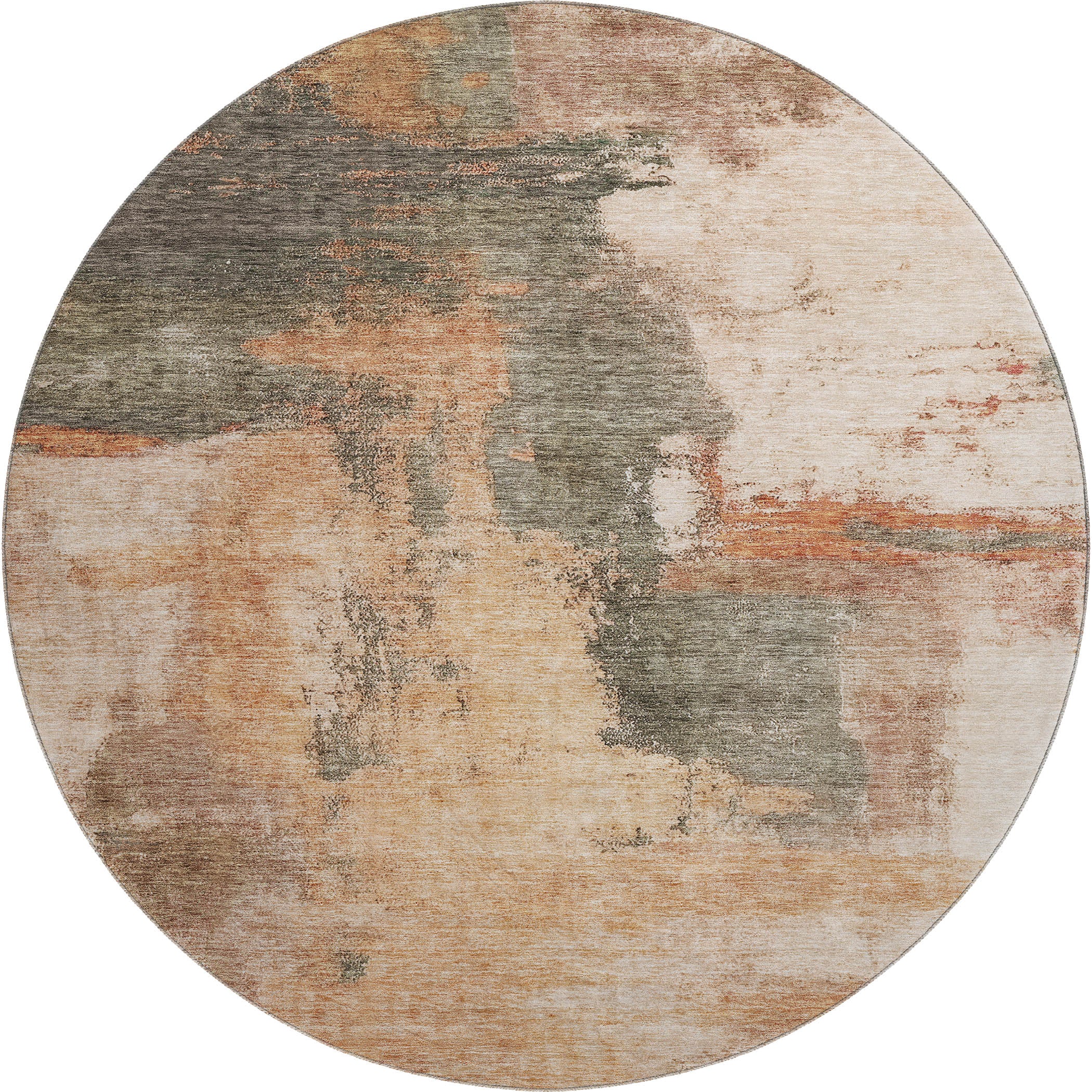 Luang Prabang Machine Washable Transitional Terracotta Orange Rug 8' x 8' #shape_Round