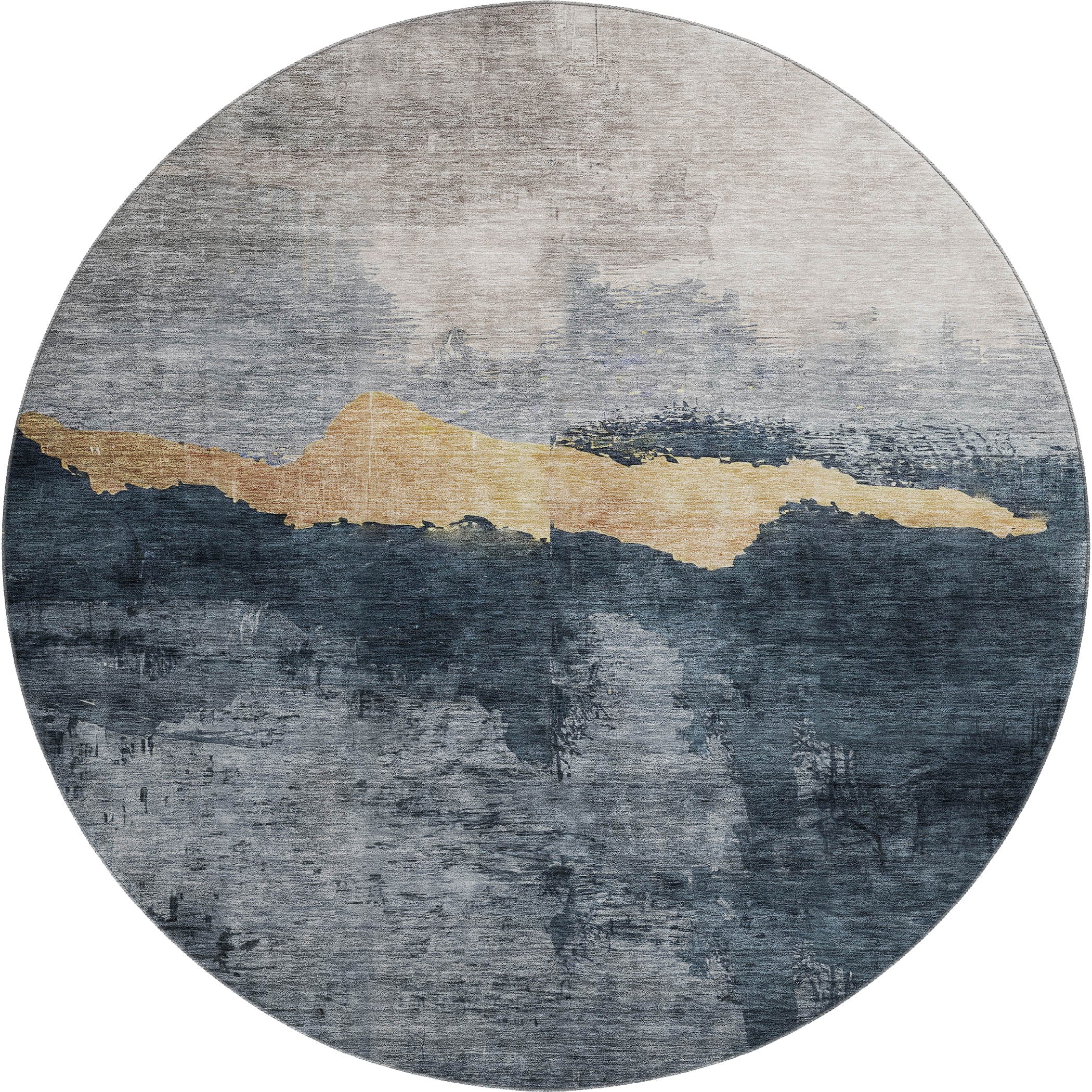 Kathmandu Machine Washable Transitional Blue Rug 8' x 8' #shape_Round