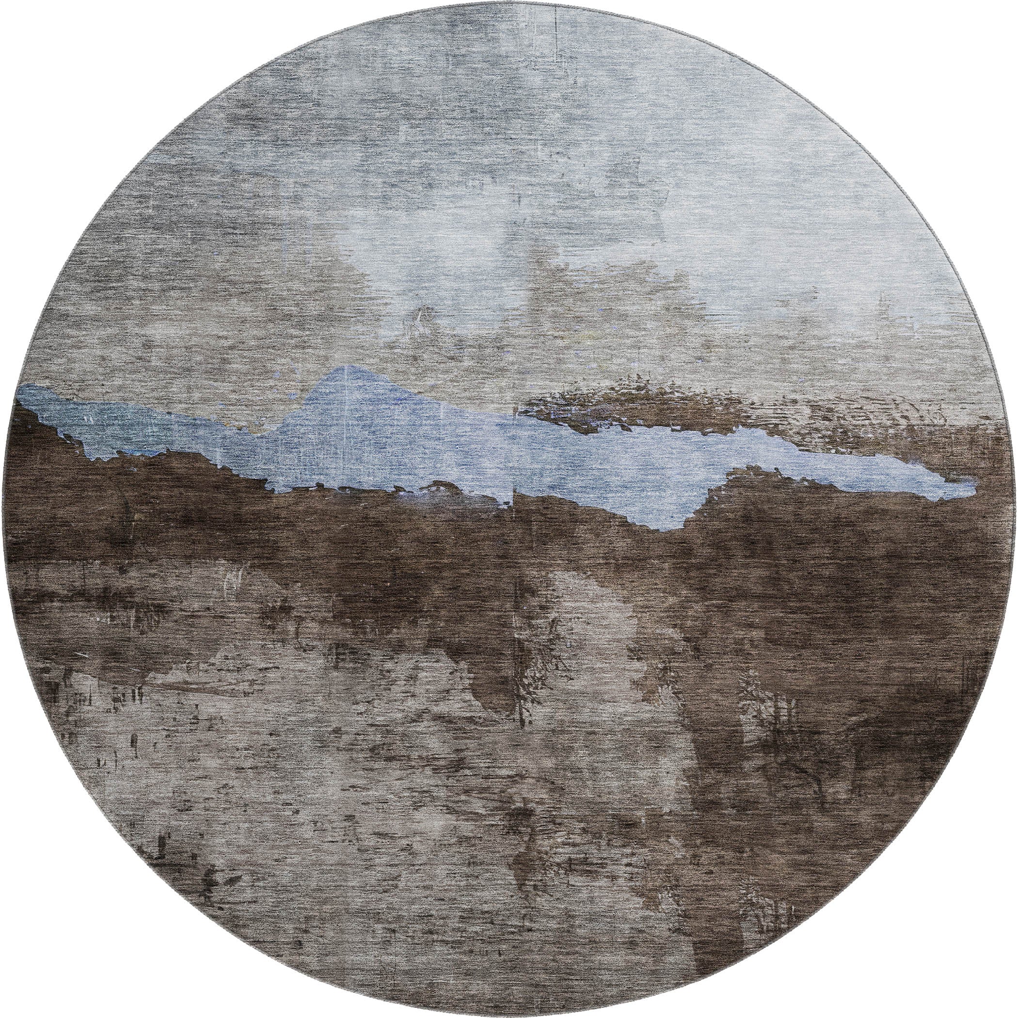 Kathmandu Machine Washable Transitional Chocolate Brown Rug 8' x 8' #shape_Round