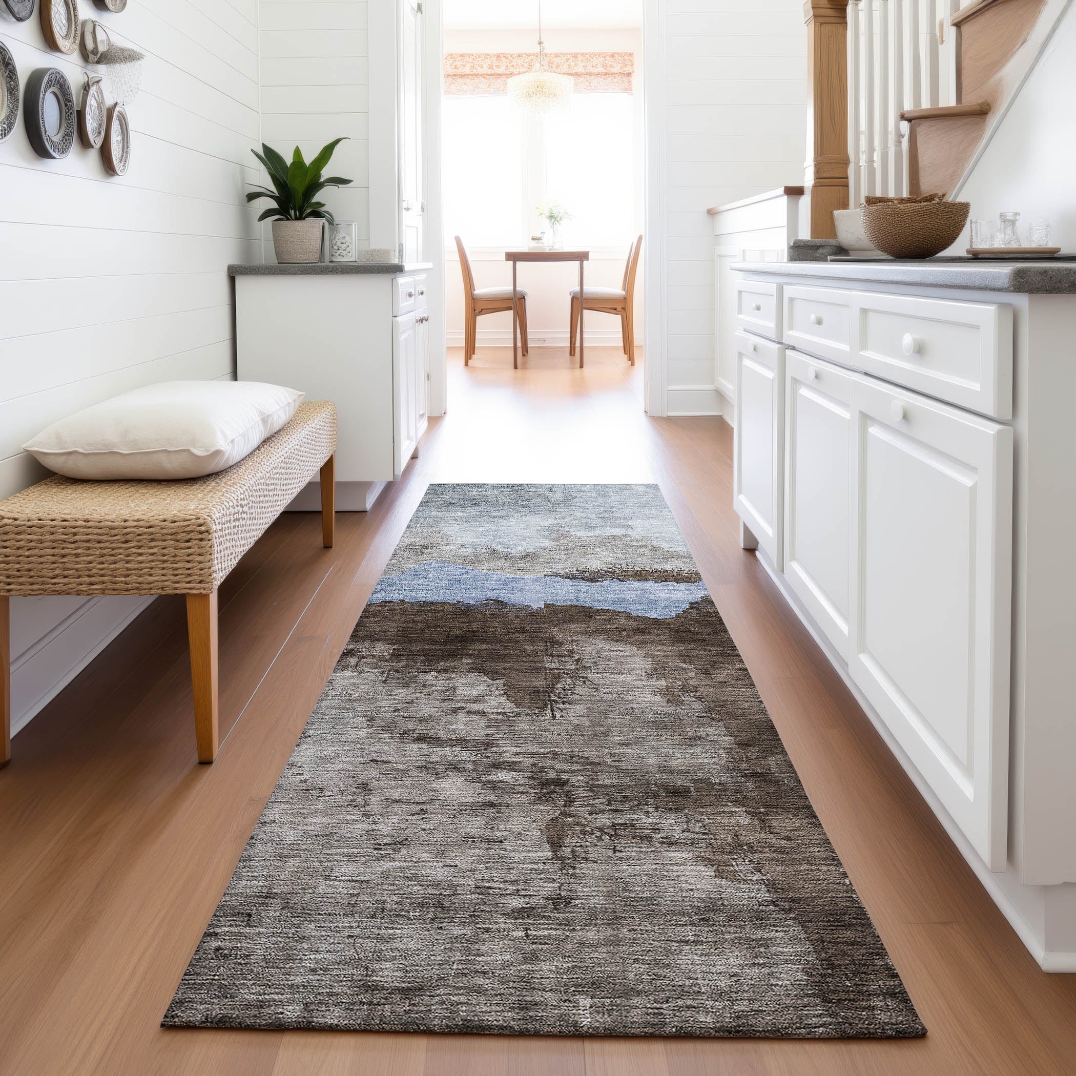 Kathmandu Machine Washable Transitional Chocolate Brown Rug 2'3" x 7'6" #shape_Runner