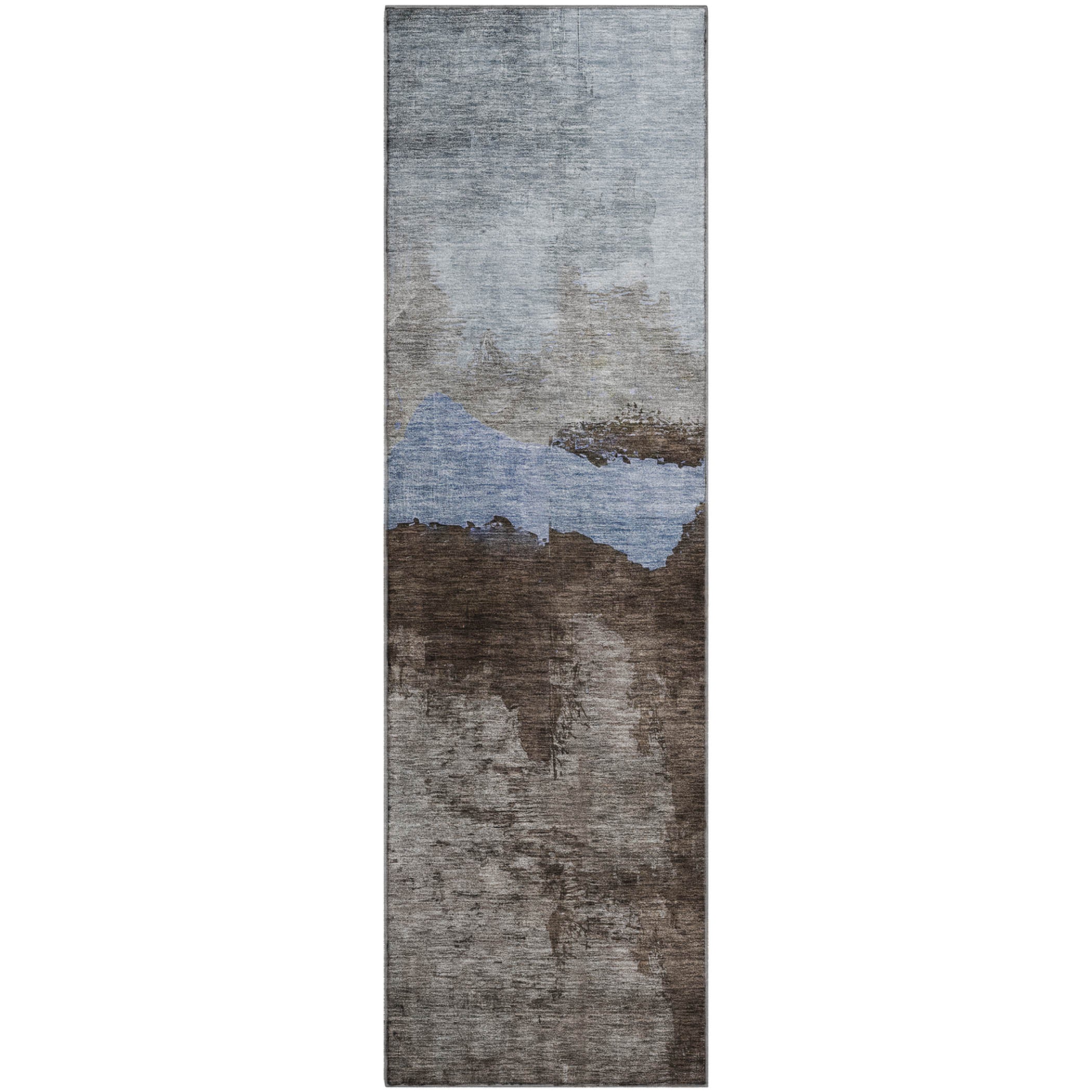 Kathmandu Machine Washable Transitional Chocolate Brown Rug 2'3" x 7'6" #shape_Runner