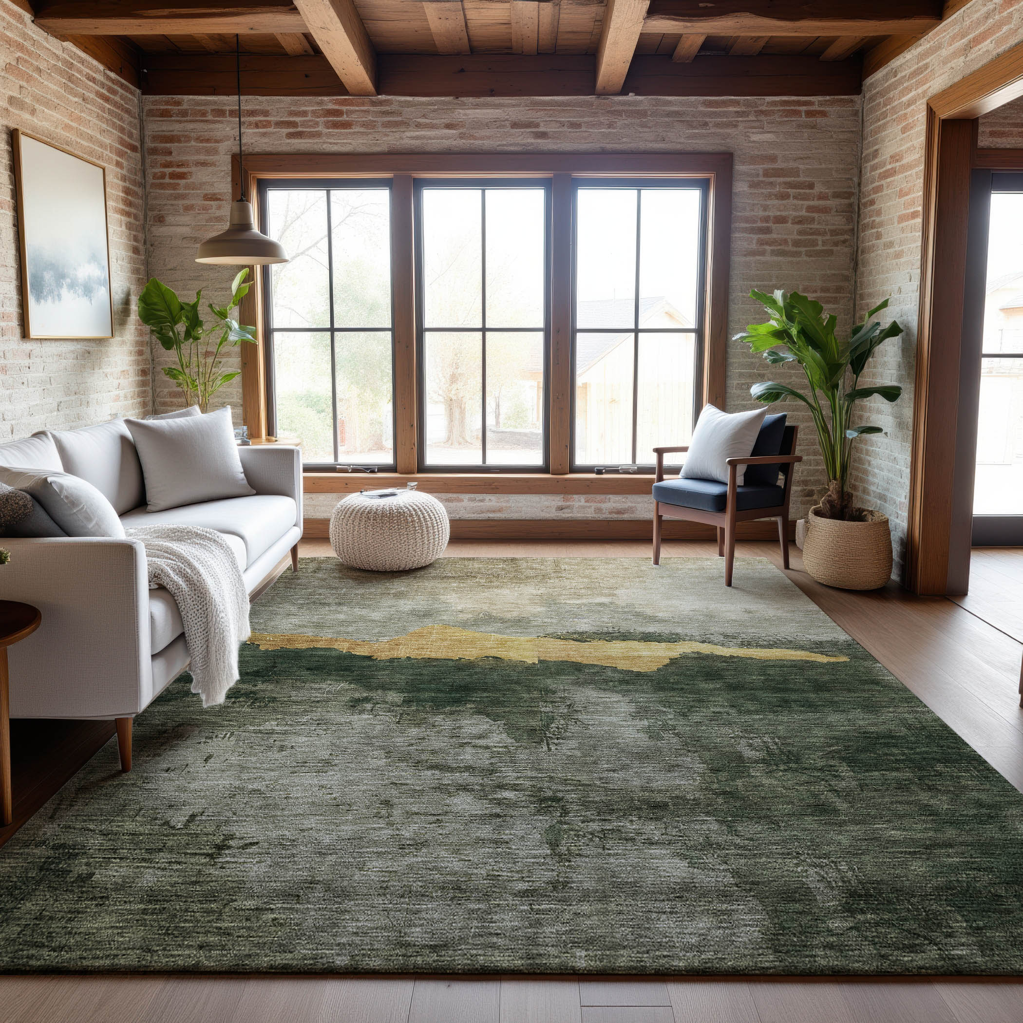 Kathmandu Machine Washable Transitional Fern Green Rug 2'6" x 3'10" #shape_Rectangle