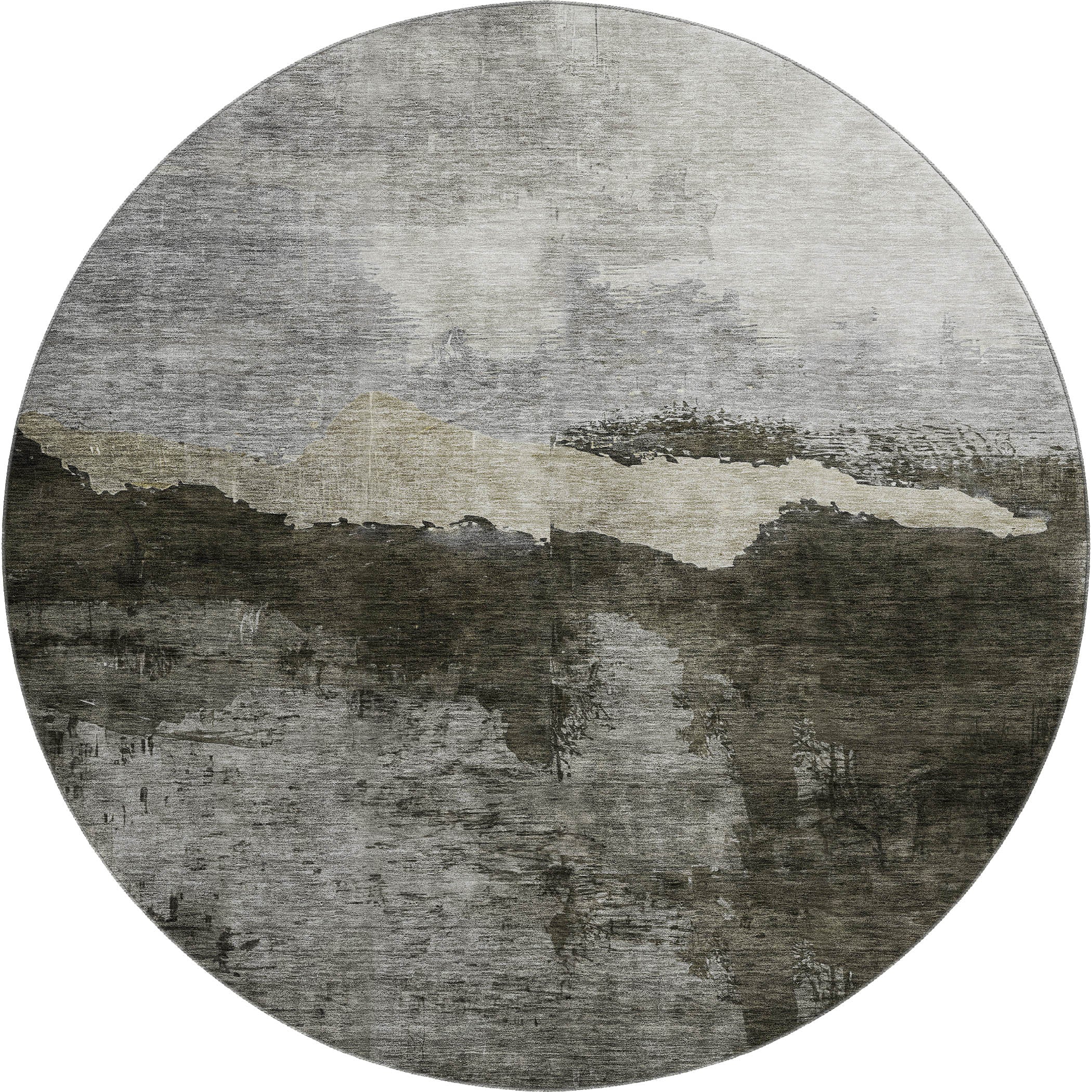 Kathmandu Machine Washable Transitional Taupe Brown Rug 8' x 8' #shape_Round