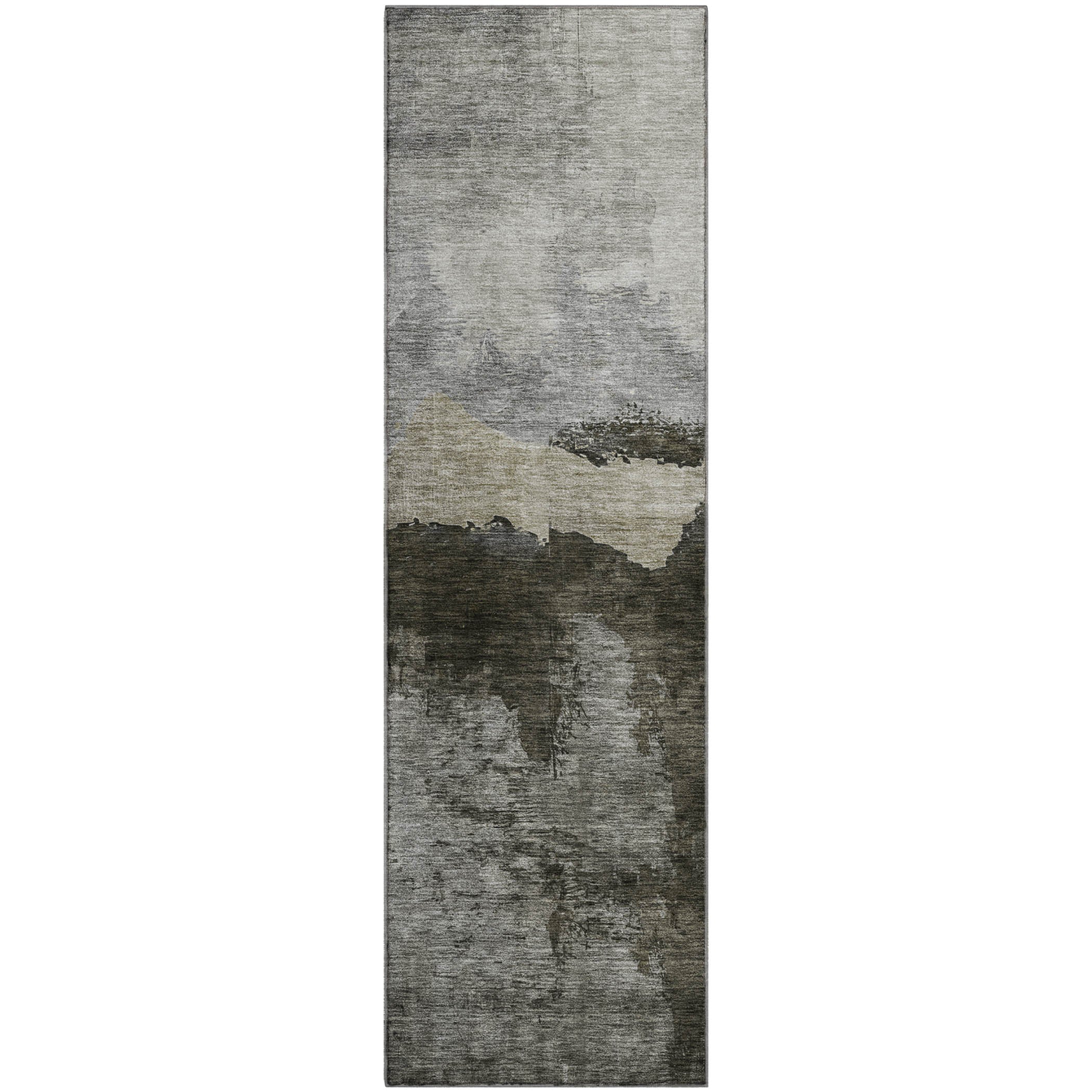 Kathmandu Machine Washable Transitional Taupe Brown Rug 2'3" x 7'6" #shape_Runner