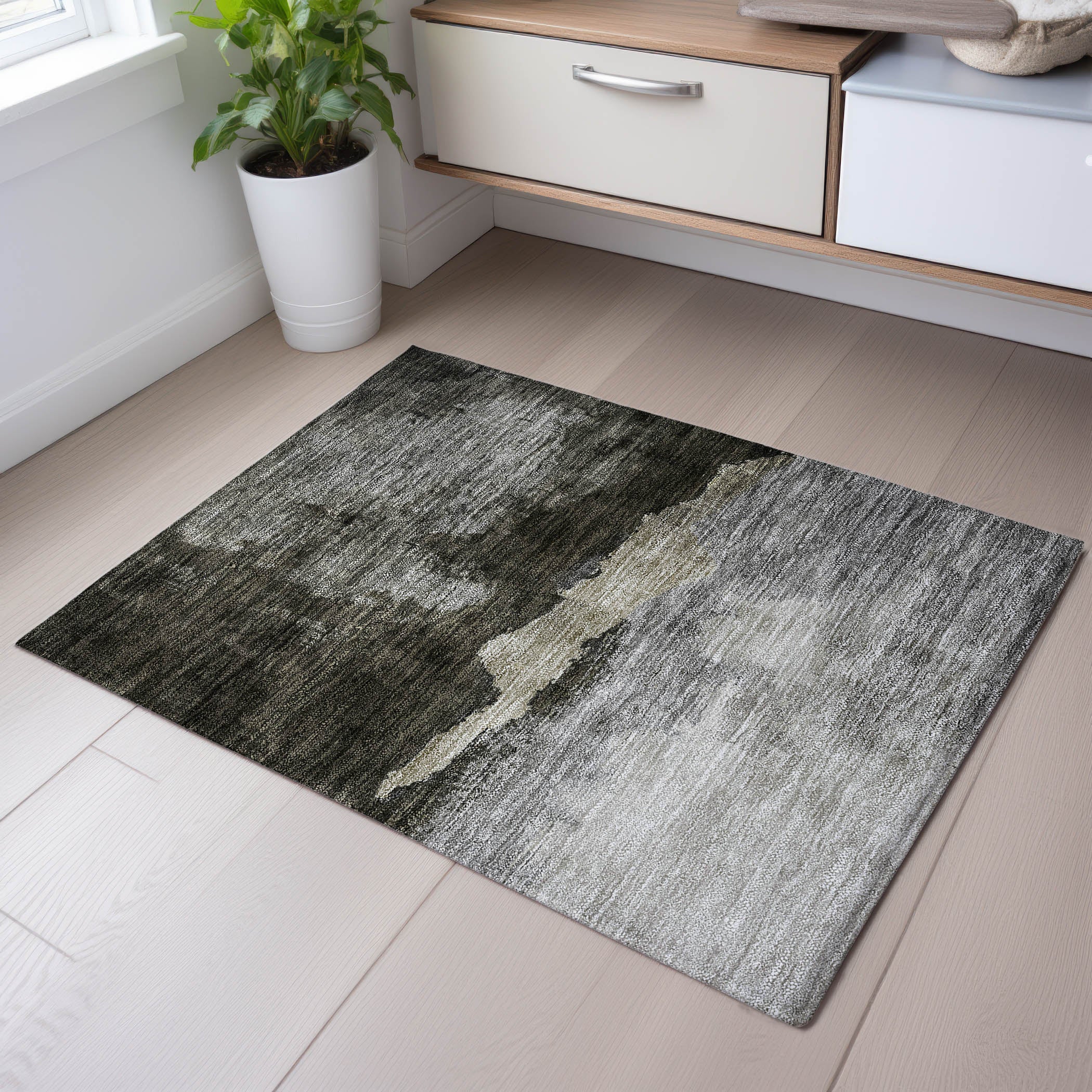 Kathmandu Machine Washable Transitional Taupe Brown Rug 1'8" x 2'6" #shape_Rectangle