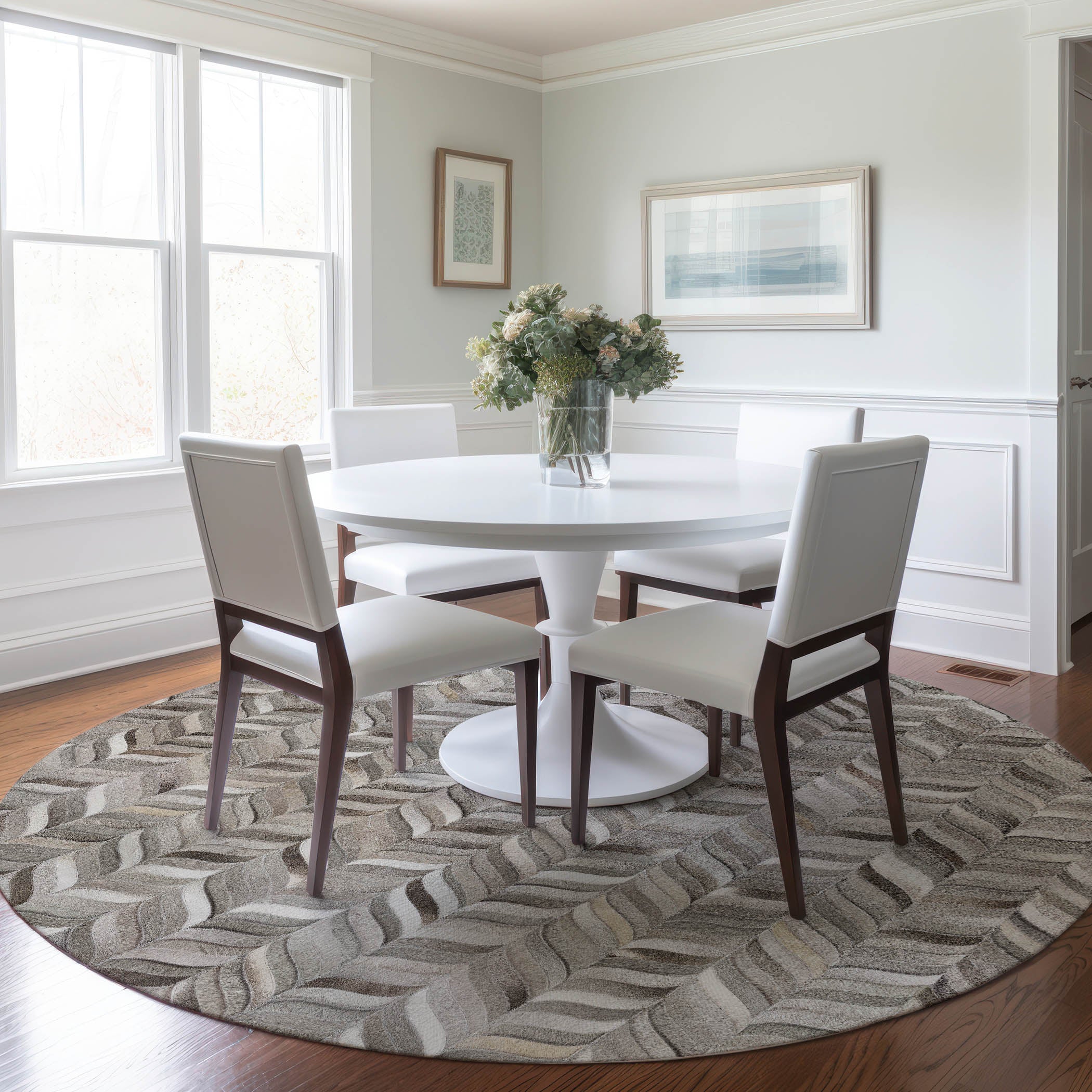 Cartagena Machine Washable Cowhide Gray Rug 8' x 8' #shape_Round