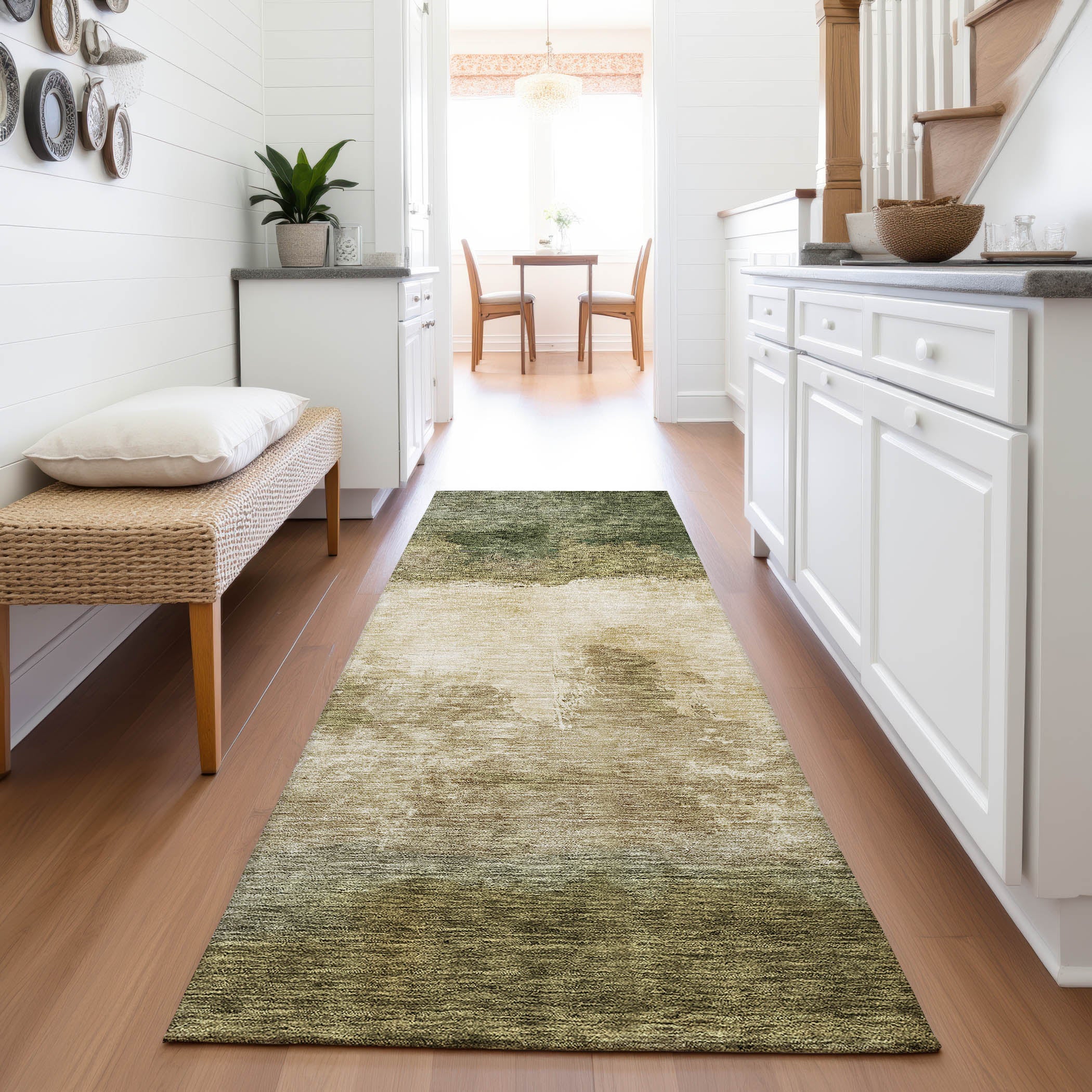 Tallinn Machine Washable Transitional Fern Green Rug 2'3" x 7'6" #shape_Runner