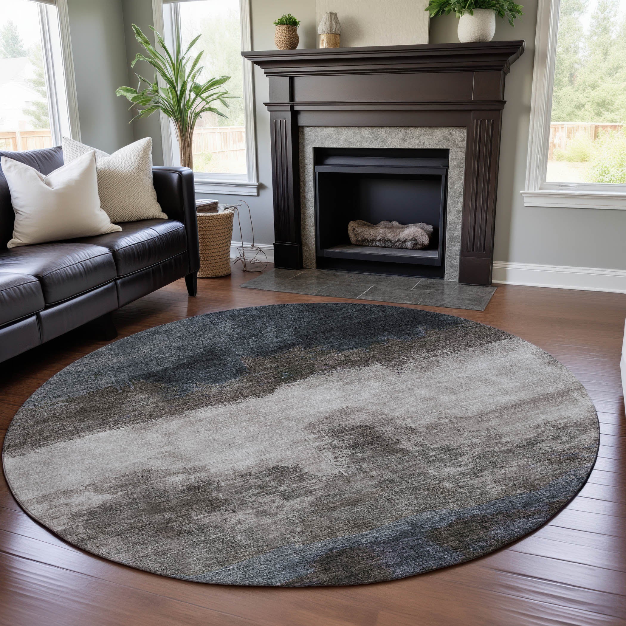 Tallinn Machine Washable Transitional Gray Rug 8' x 8' #shape_Round