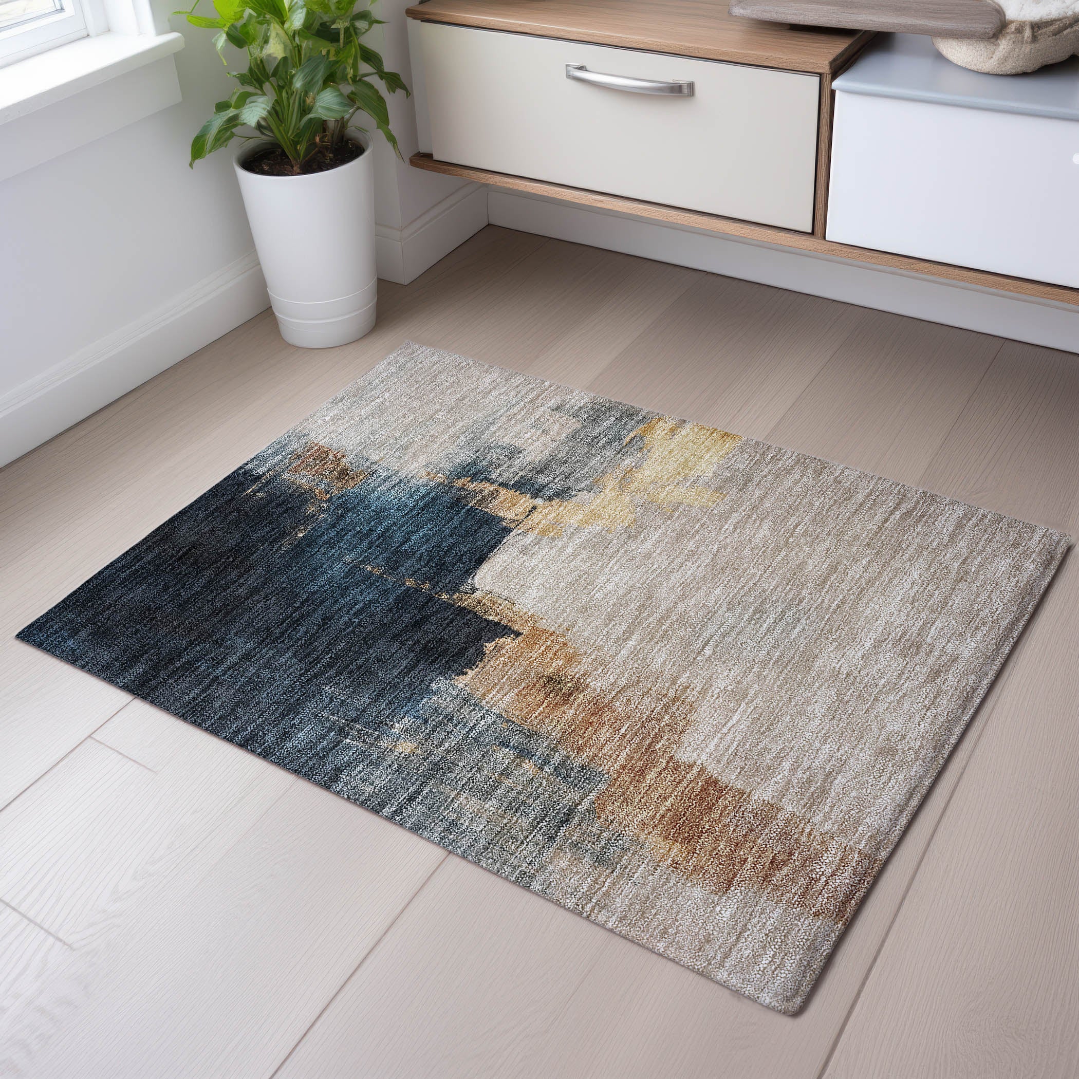 Florence Machine Washable Transitional Taupe Brown Rug 1'8" x 2'6" #shape_Rectangle
