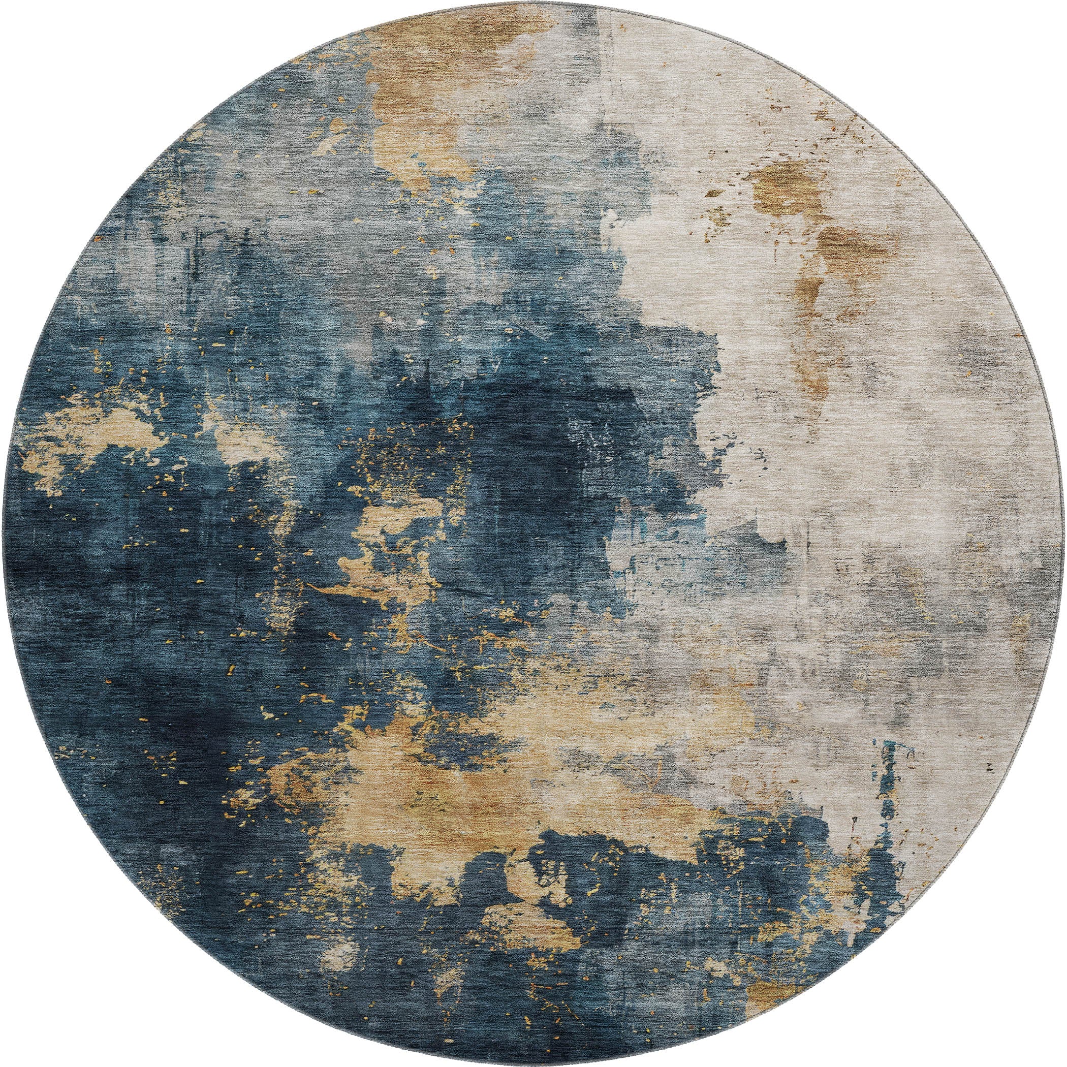 Lisbon Machine Washable Transitional Blue Rug 8' x 8' #shape_Round