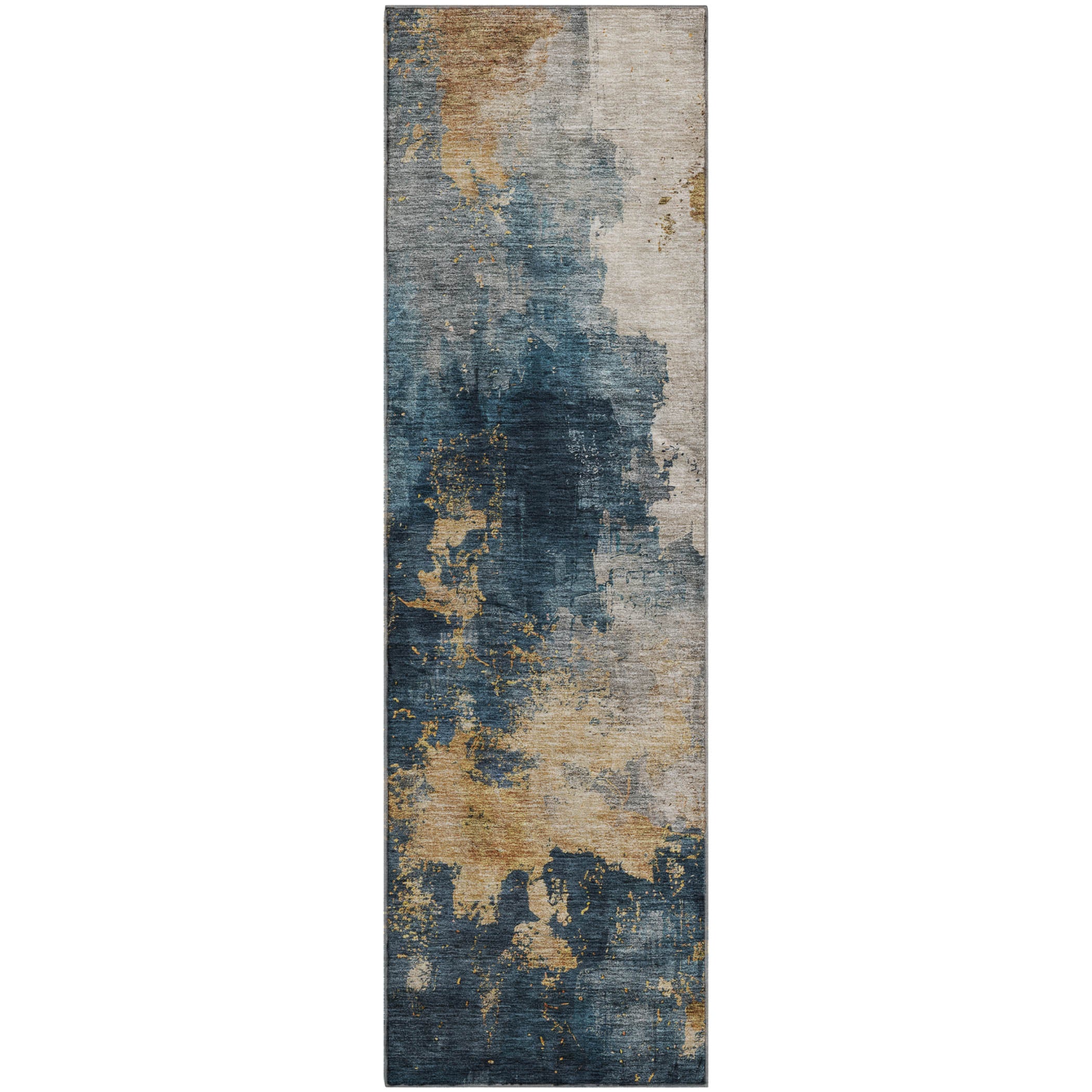 Lisbon Machine Washable Transitional Blue Rug 2'3" x 7'6" #shape_Runner