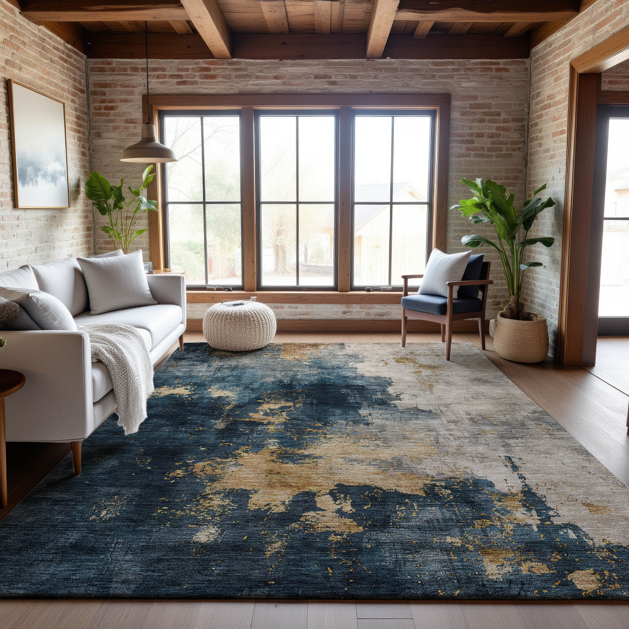 Lisbon Machine Washable Transitional Blue Rug 2'6" x 3'10" #shape_Rectangle
