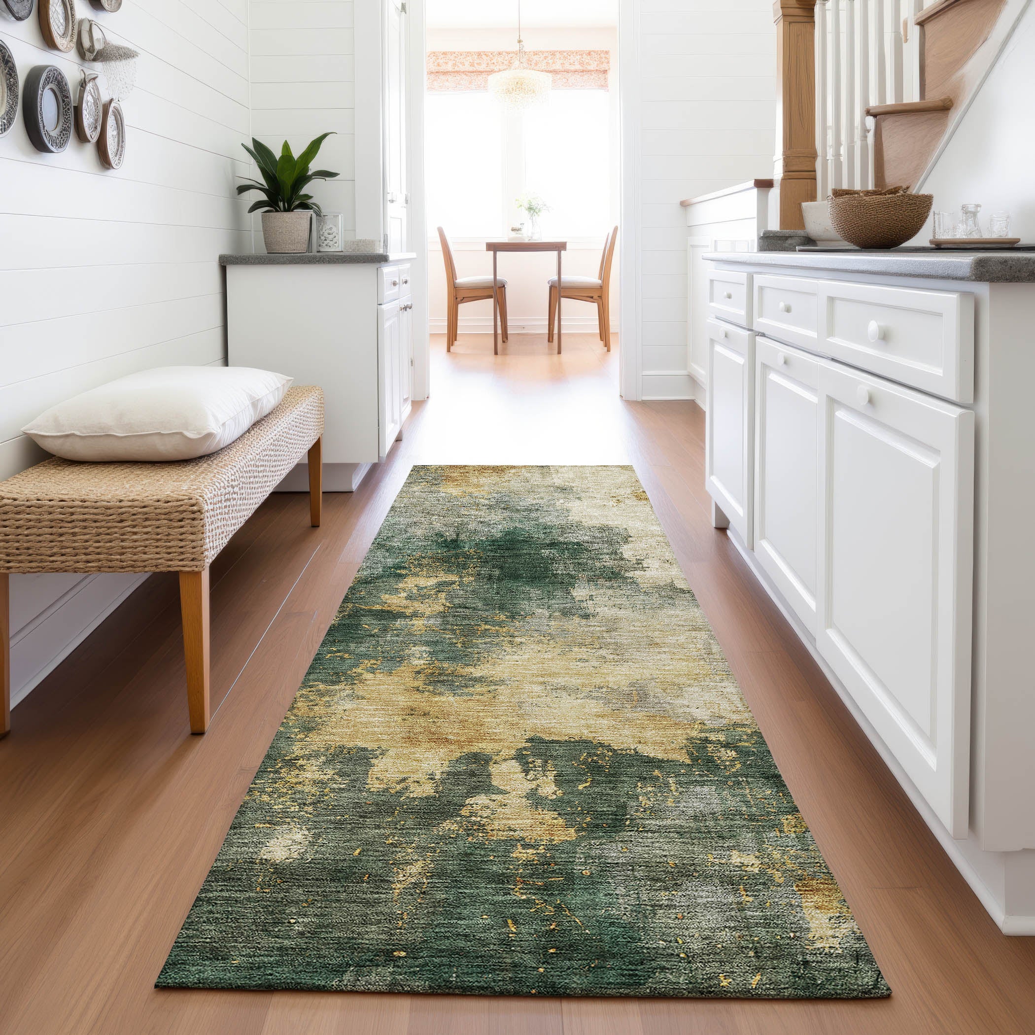 Lisbon Machine Washable Transitional Fern Green Rug 2'3" x 7'6" #shape_Runner