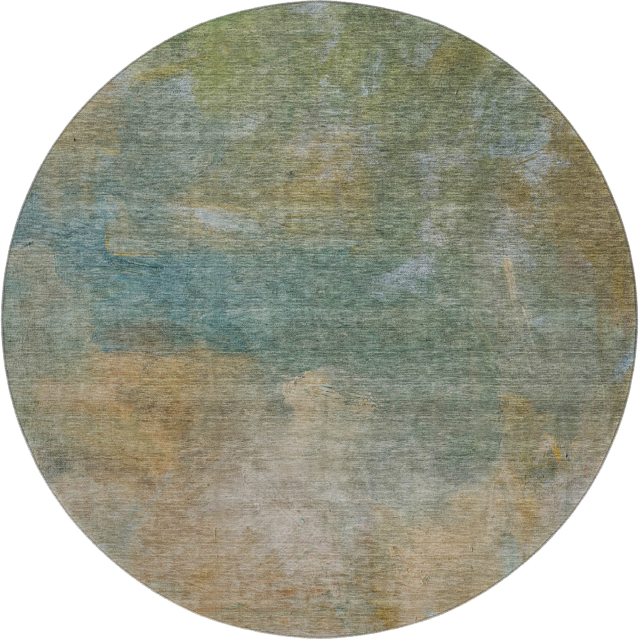 Tallinn Machine Washable Transitional Aloe Green Rug 8' x 8' #shape_Round