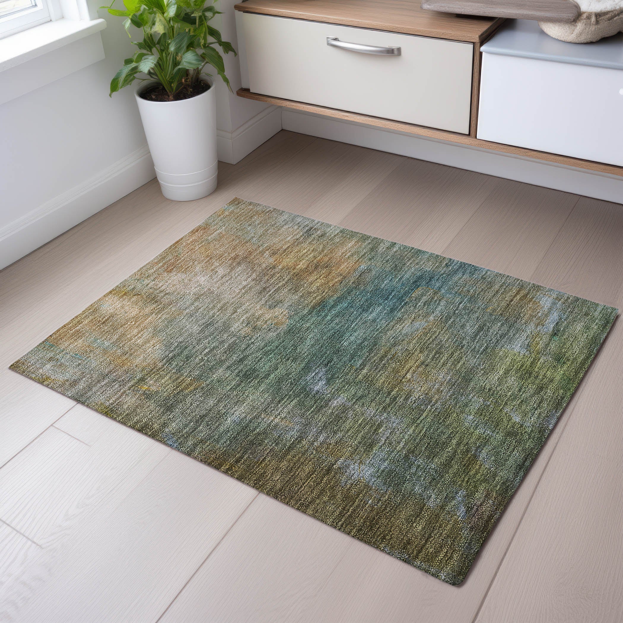 Tallinn Machine Washable Transitional Aloe Green Rug 1'8" x 2'6" #shape_Rectangle