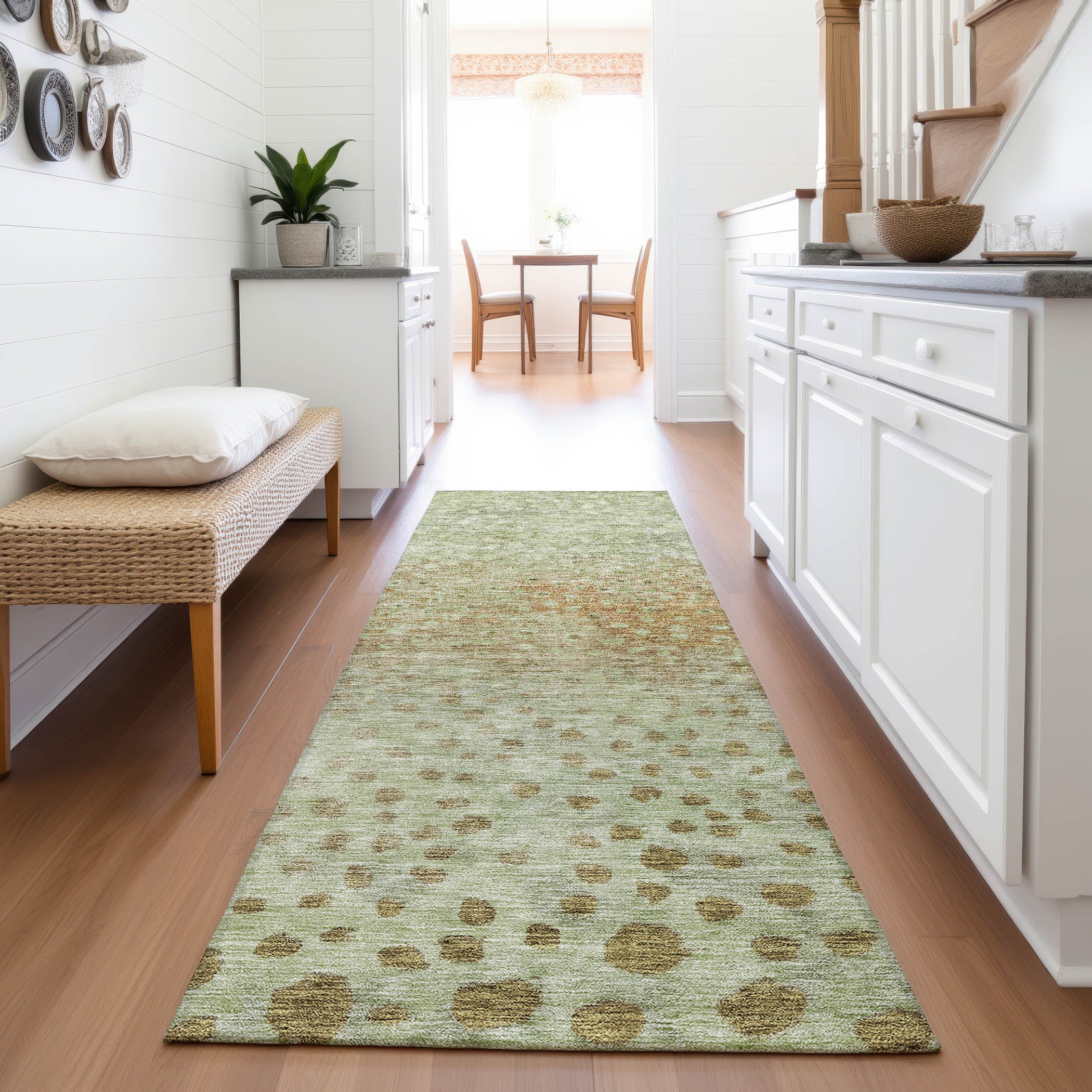 Bruges Machine Washable Transitional Aloe Green Rug 2'3" x 7'6" #shape_Runner