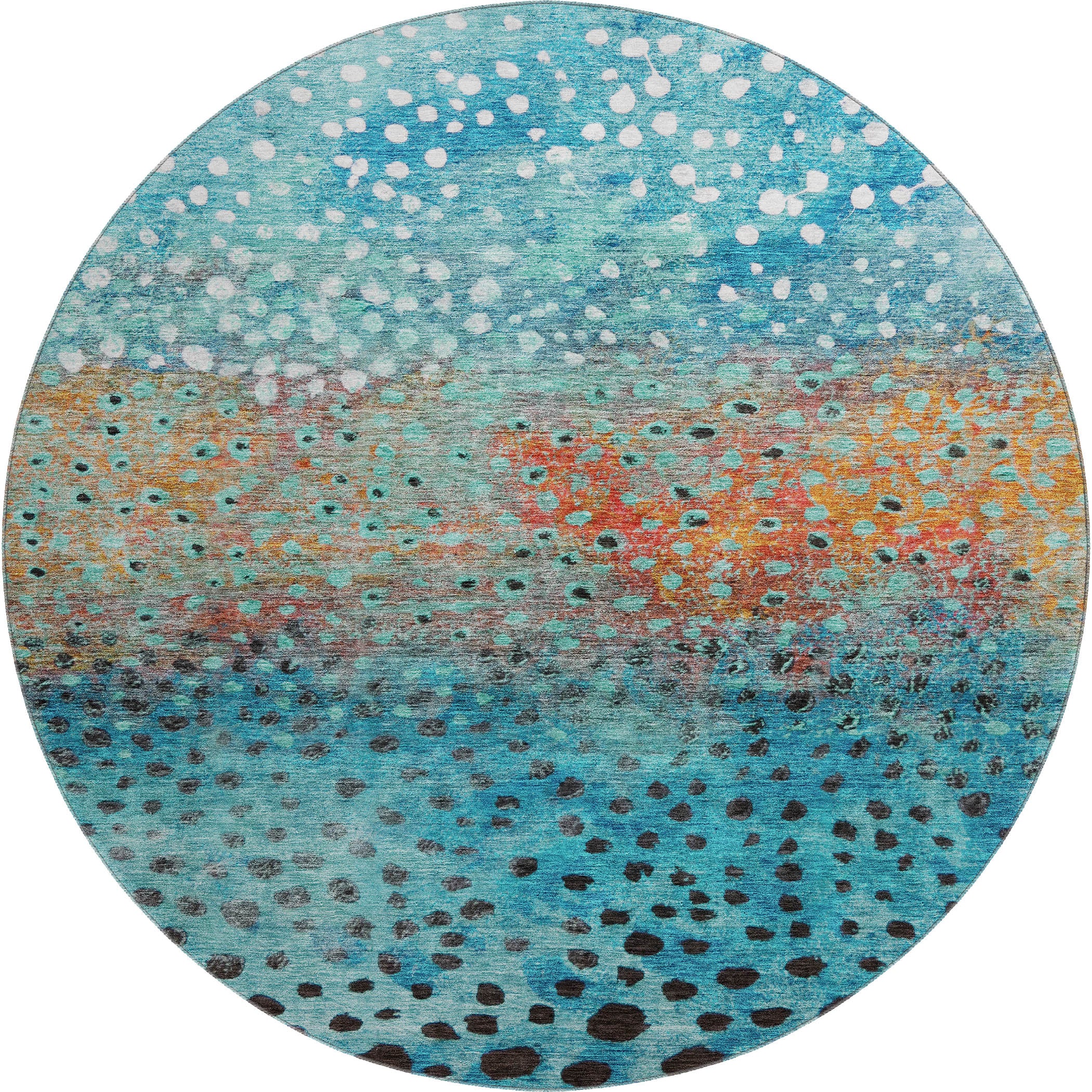 Bruges Machine Washable Transitional Blue Rug 8' x 8' #shape_Round