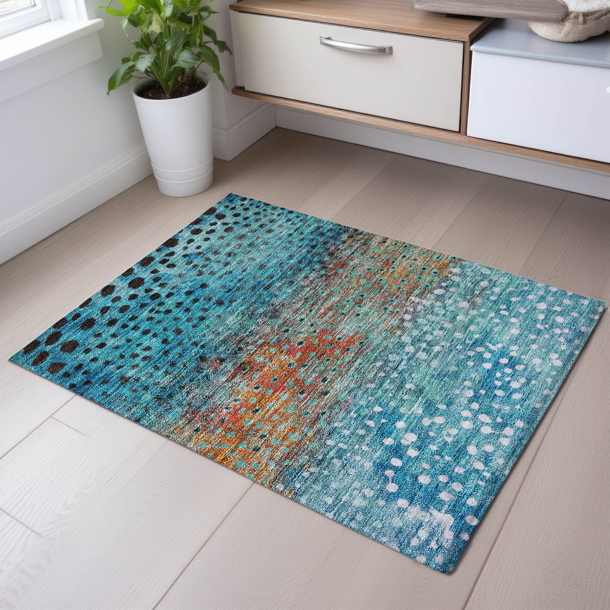 Bruges Machine Washable Transitional Blue Rug 1'8" x 2'6" #shape_Rectangle