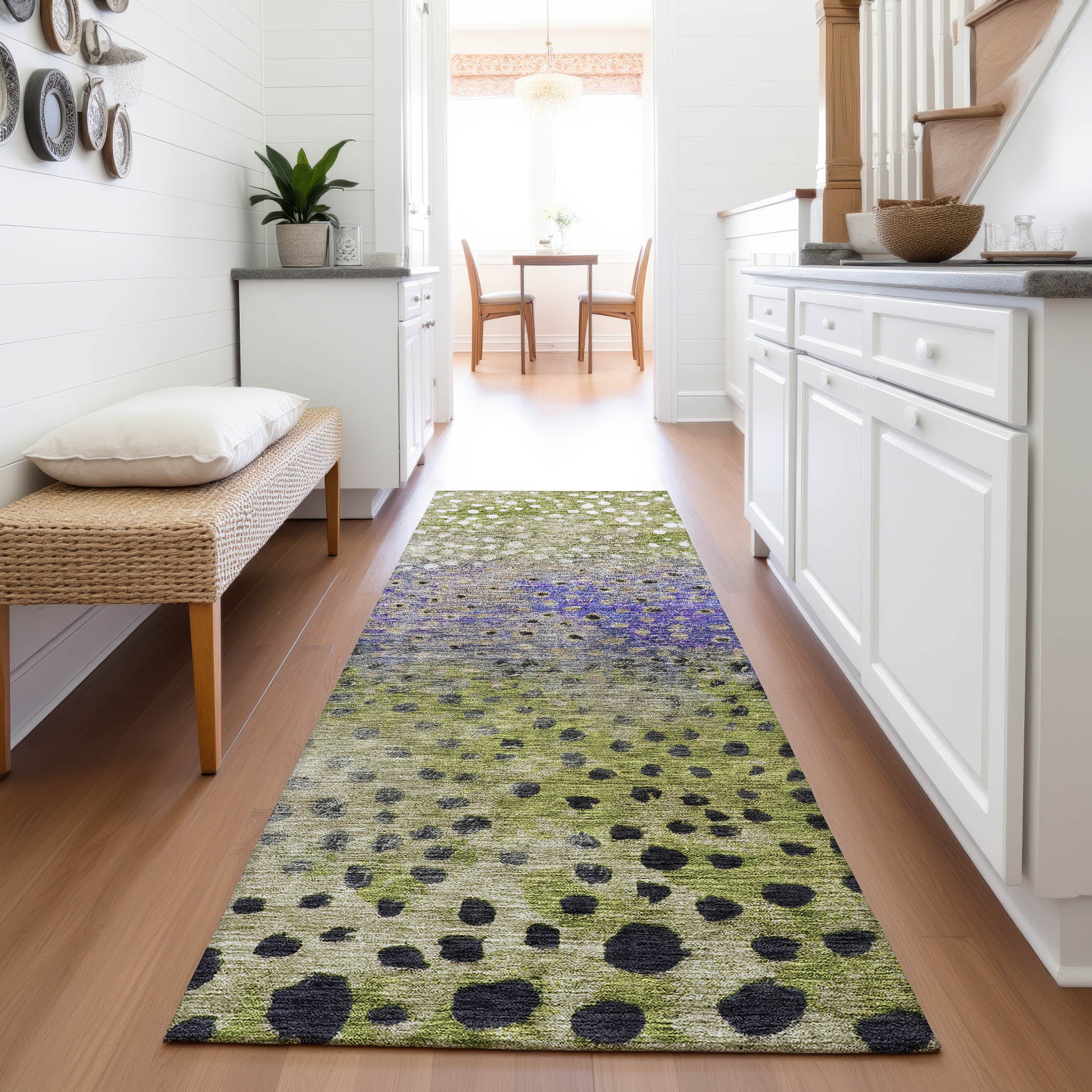 Bruges Machine Washable Transitional Green Rug 2'3" x 7'6" #shape_Runner