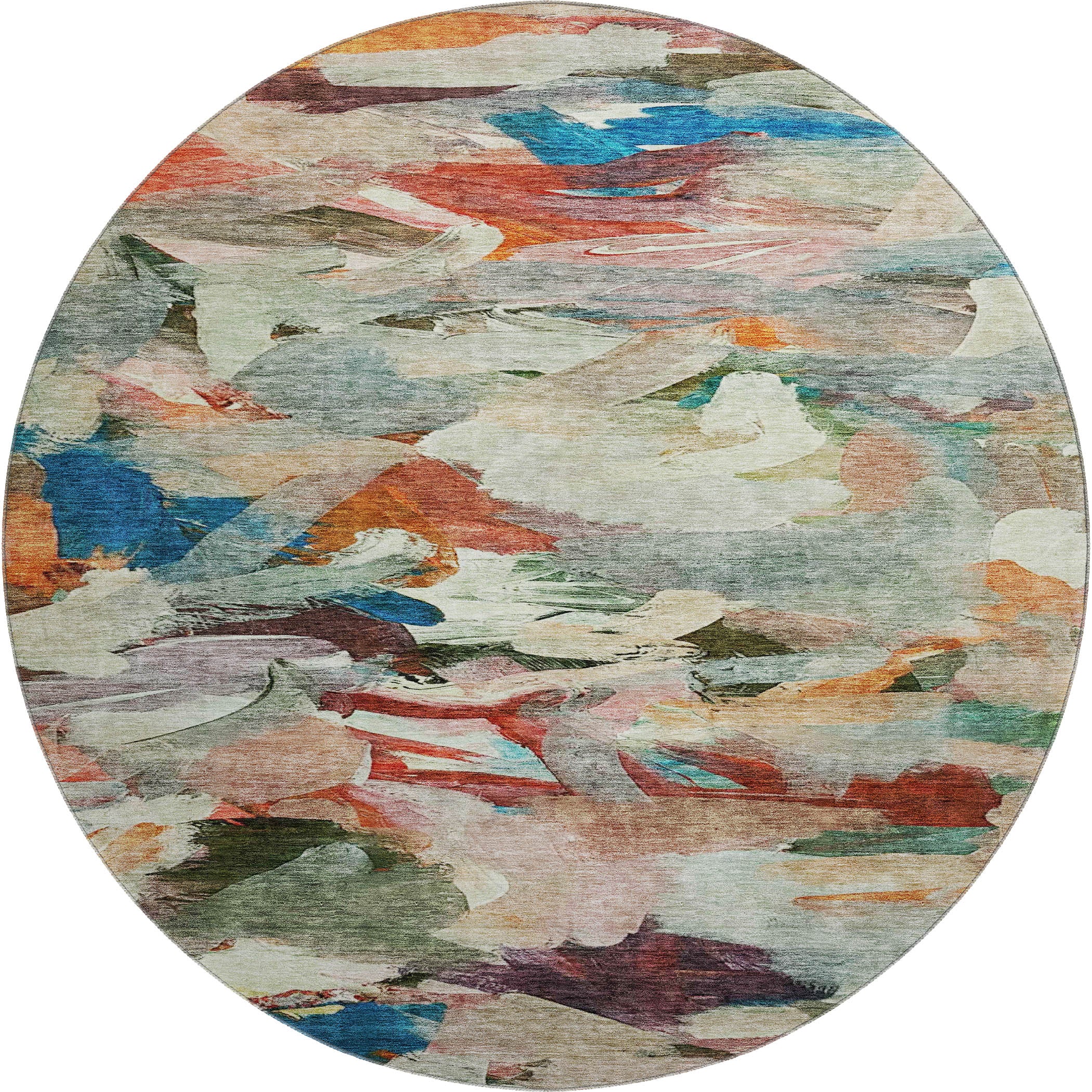 Tbilisi Machine Washable Transitional Green Rug 8' x 8' #shape_Round