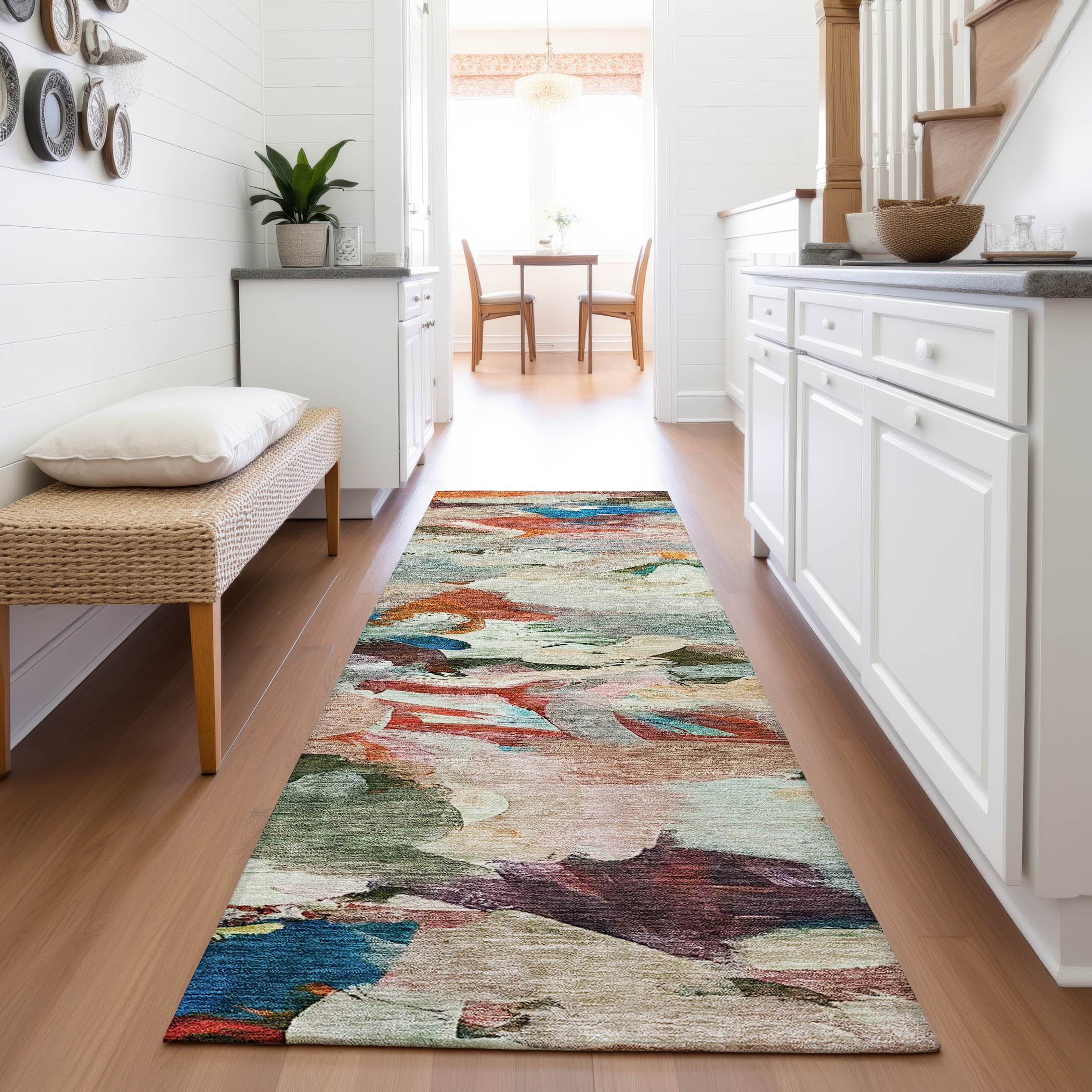 Tbilisi Machine Washable Transitional Green Rug 2'3" x 7'6" #shape_Runner