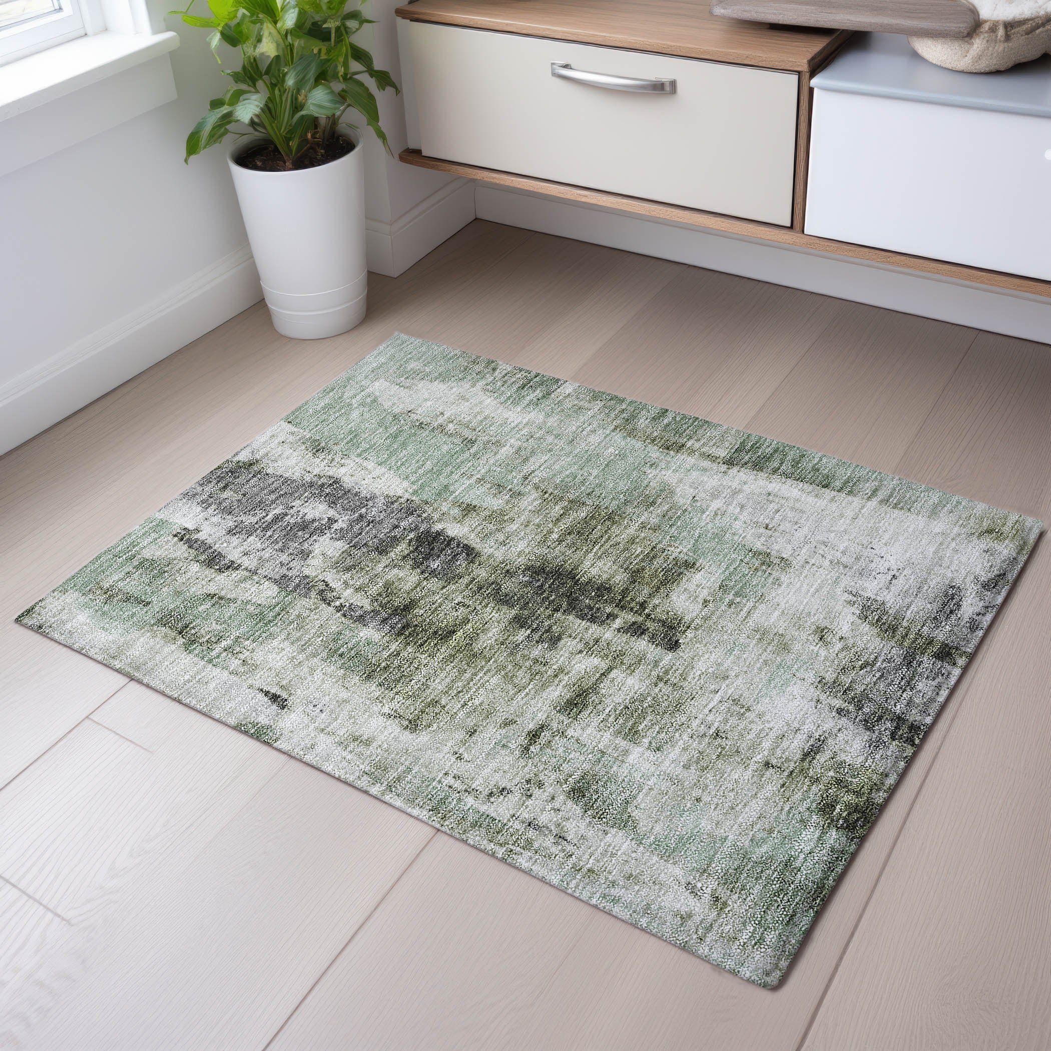 Luang Prabang Machine Washable Transitional Mint Green Rug 1'8" x 2'6" #shape_Rectangle