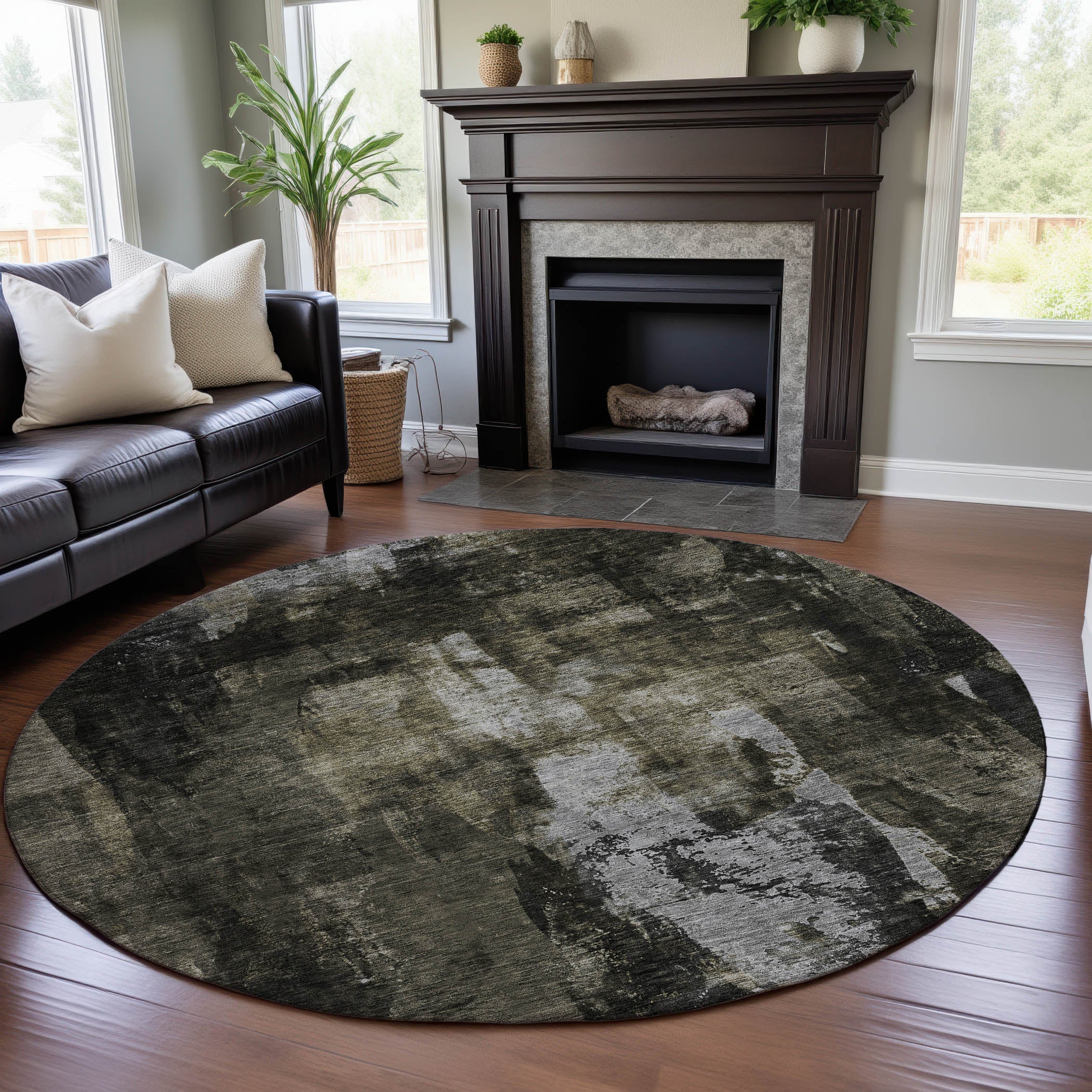 Dubrovnik Machine Washable Transitional Charcoal Gray Rug 8' x 8' #shape_Round