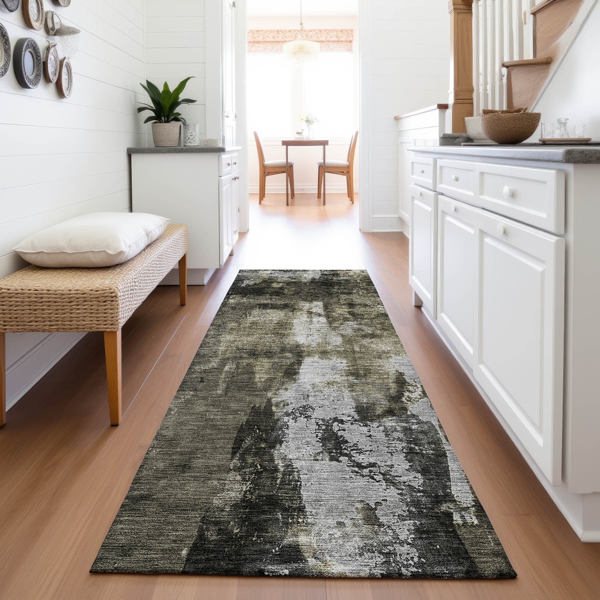 Dubrovnik Machine Washable Transitional Charcoal Gray Rug 2'3" x 7'6" #shape_Runner