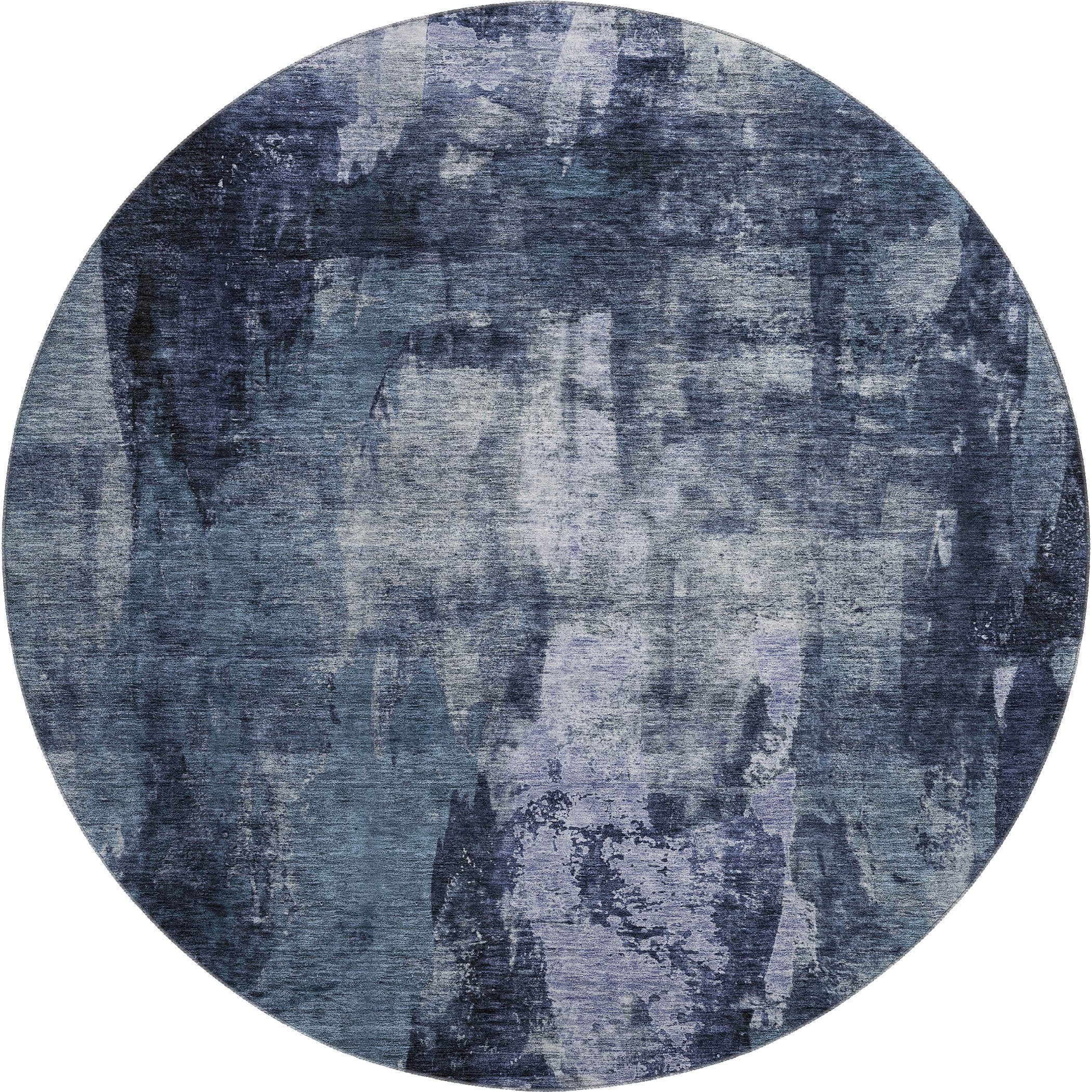 Dubrovnik Machine Washable Transitional Navy Blue Rug 8' x 8' #shape_Round