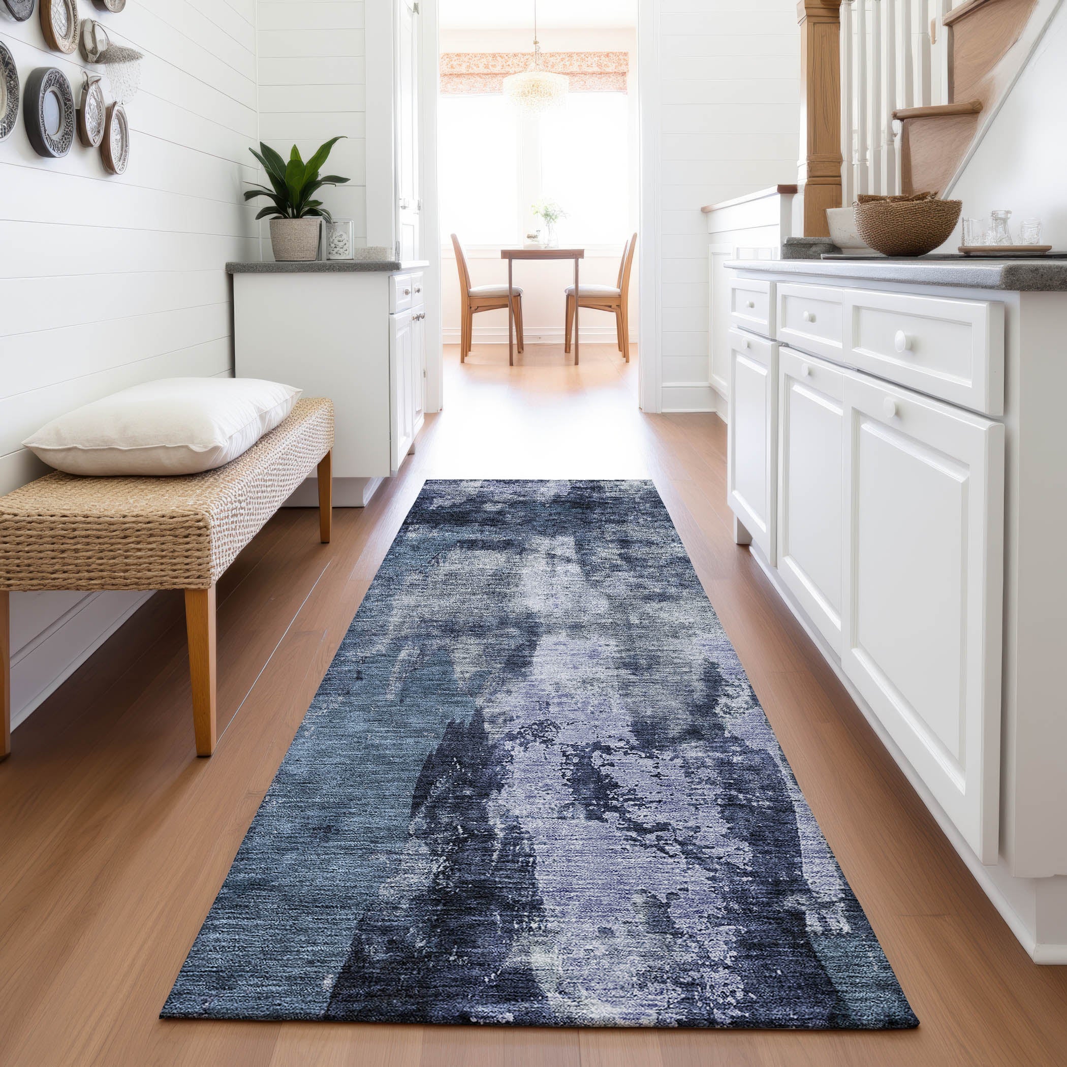 Dubrovnik Machine Washable Transitional Navy Blue Rug 2'3" x 7'6" #shape_Runner