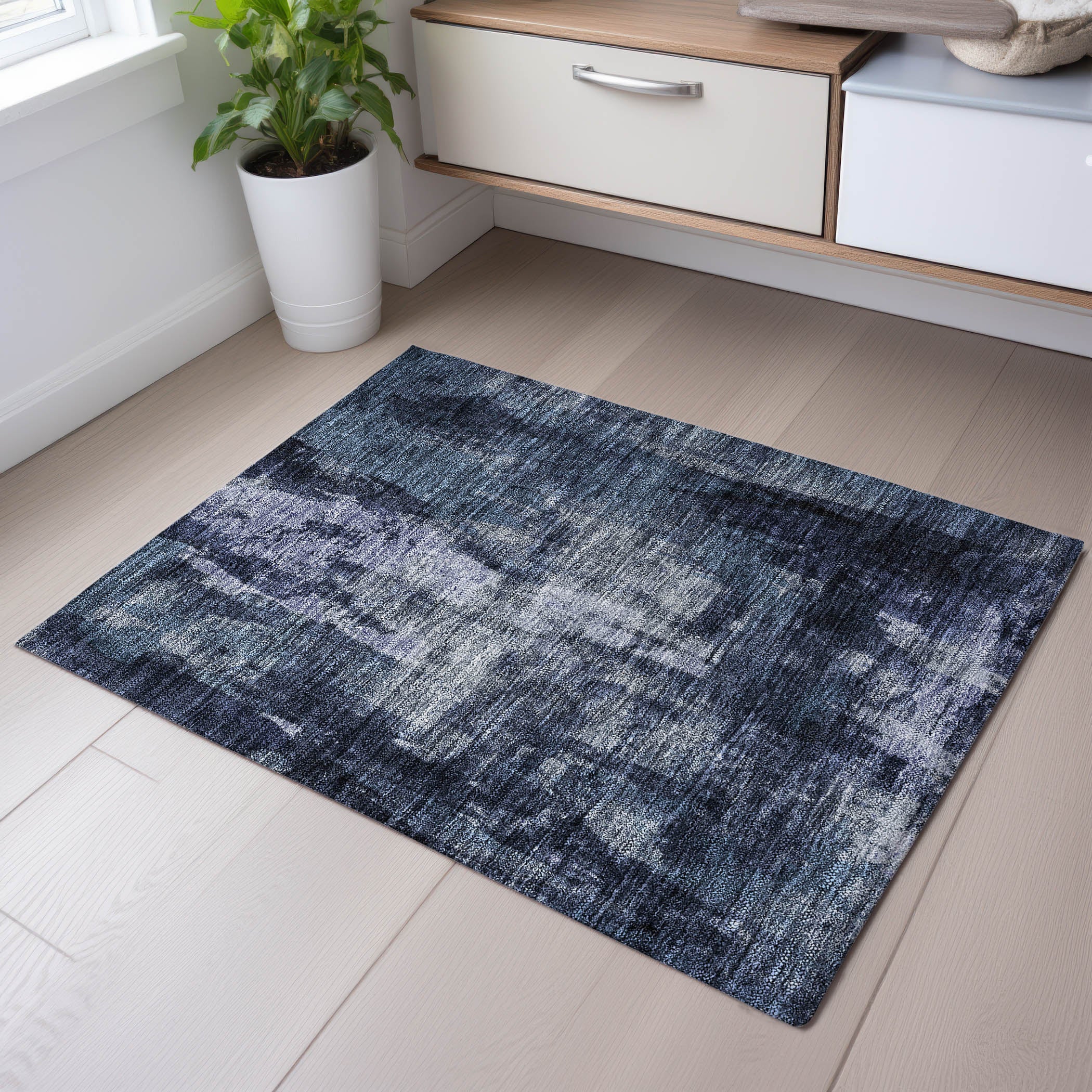 Dubrovnik Machine Washable Transitional Navy Blue Rug 1'8" x 2'6" #shape_Rectangle