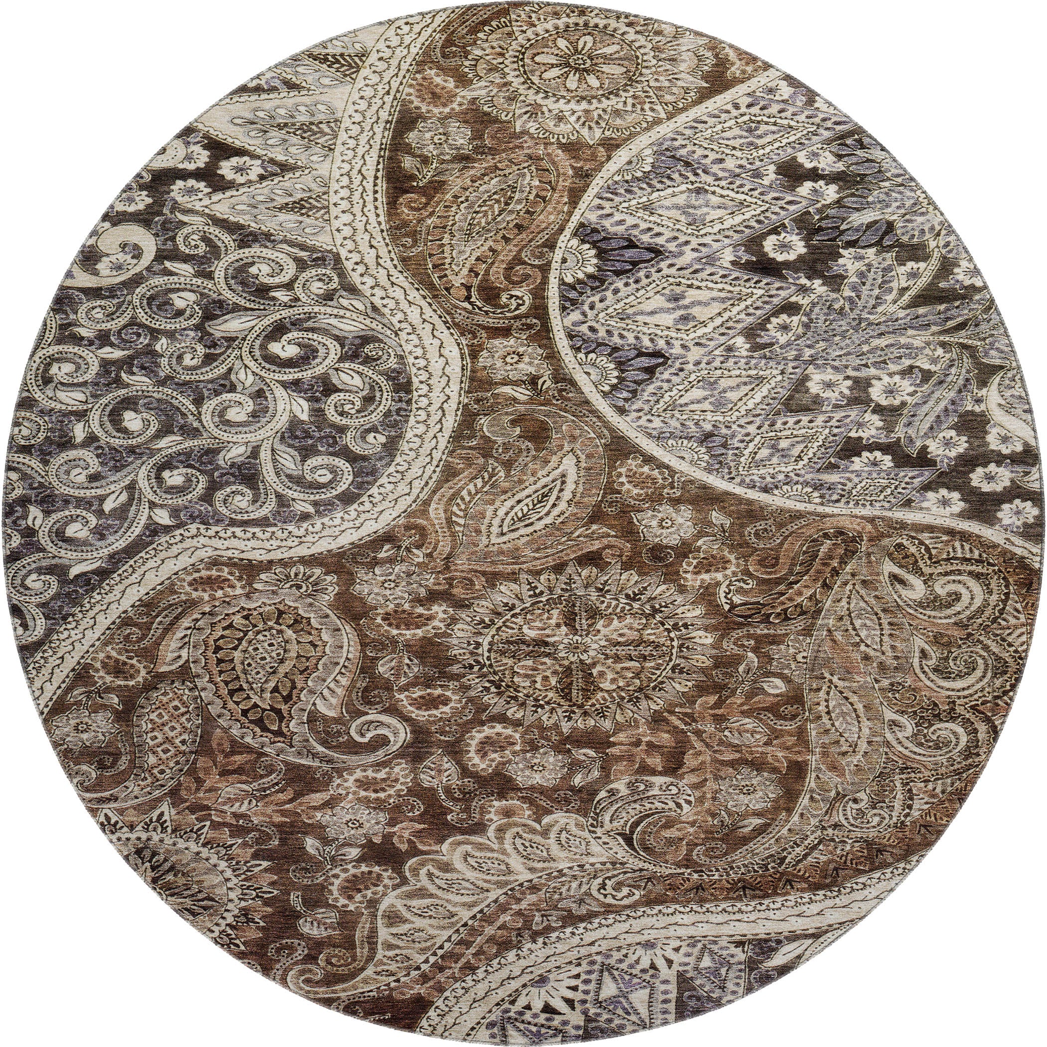 Prague Machine Washable Transitional Brown Rug 8' x 8' #shape_Round