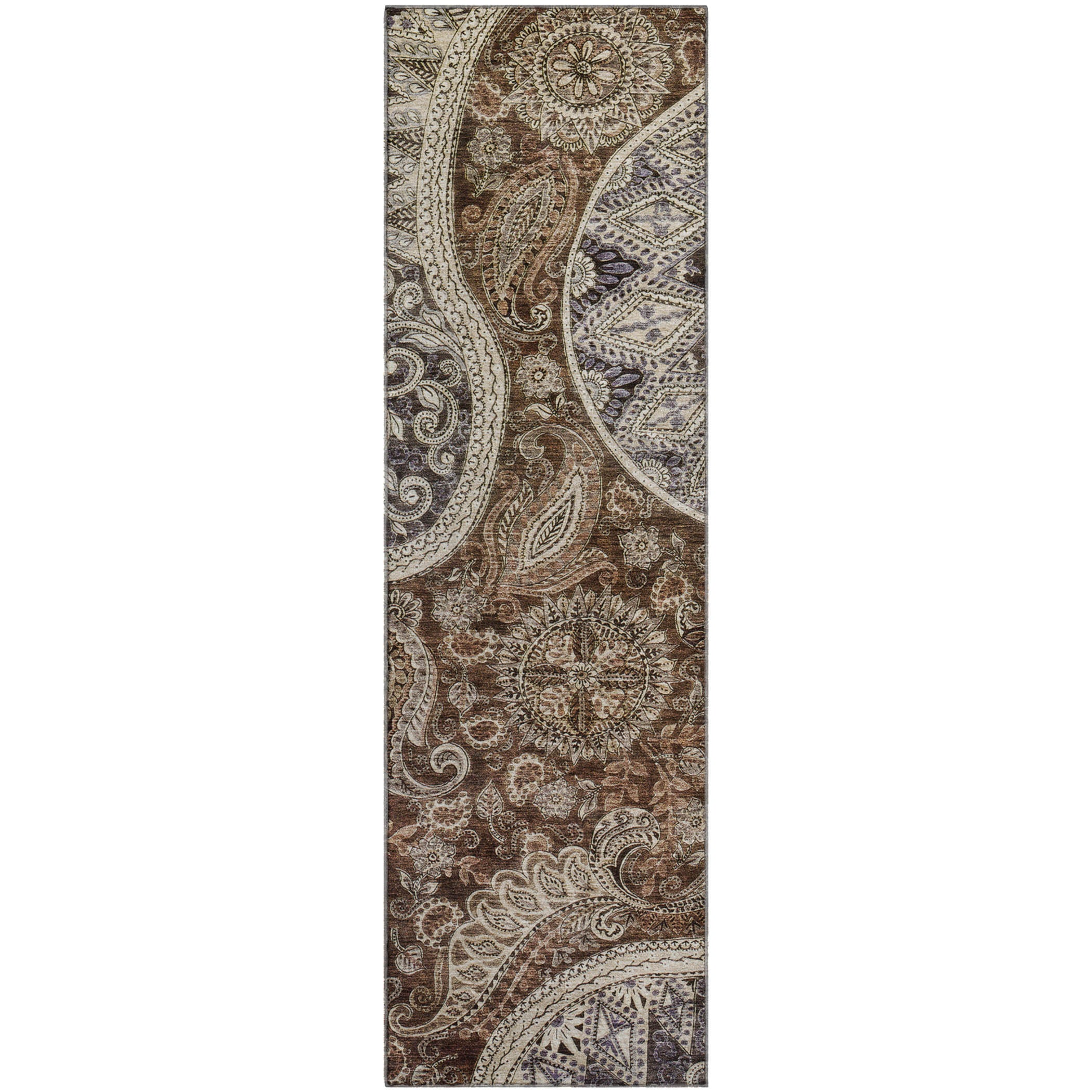 Prague Machine Washable Transitional Brown Rug 2'3" x 7'6" #shape_Runner