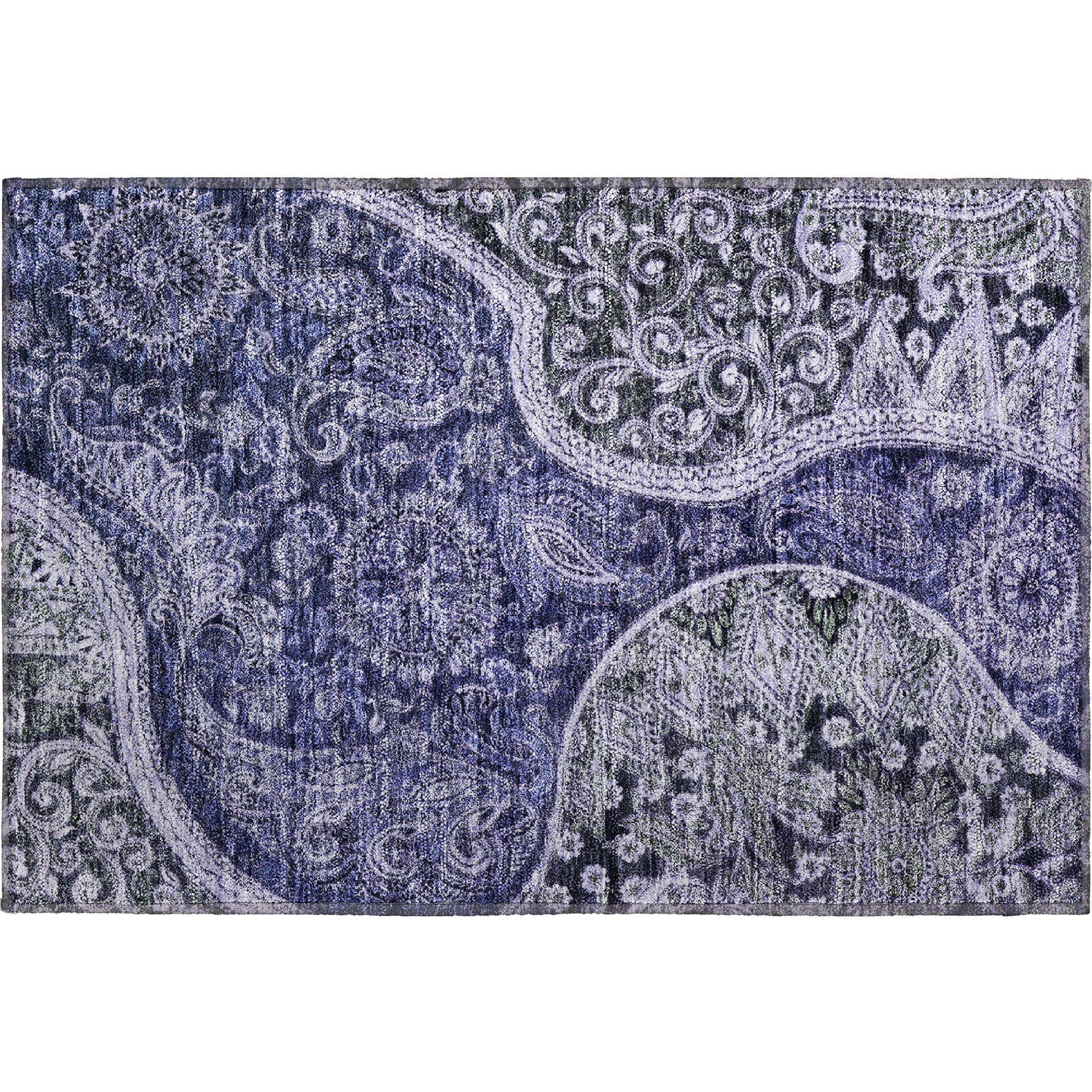 Prague Machine Washable Transitional Navy Blue Rug 1'8" x 2'6" #shape_Rectangle