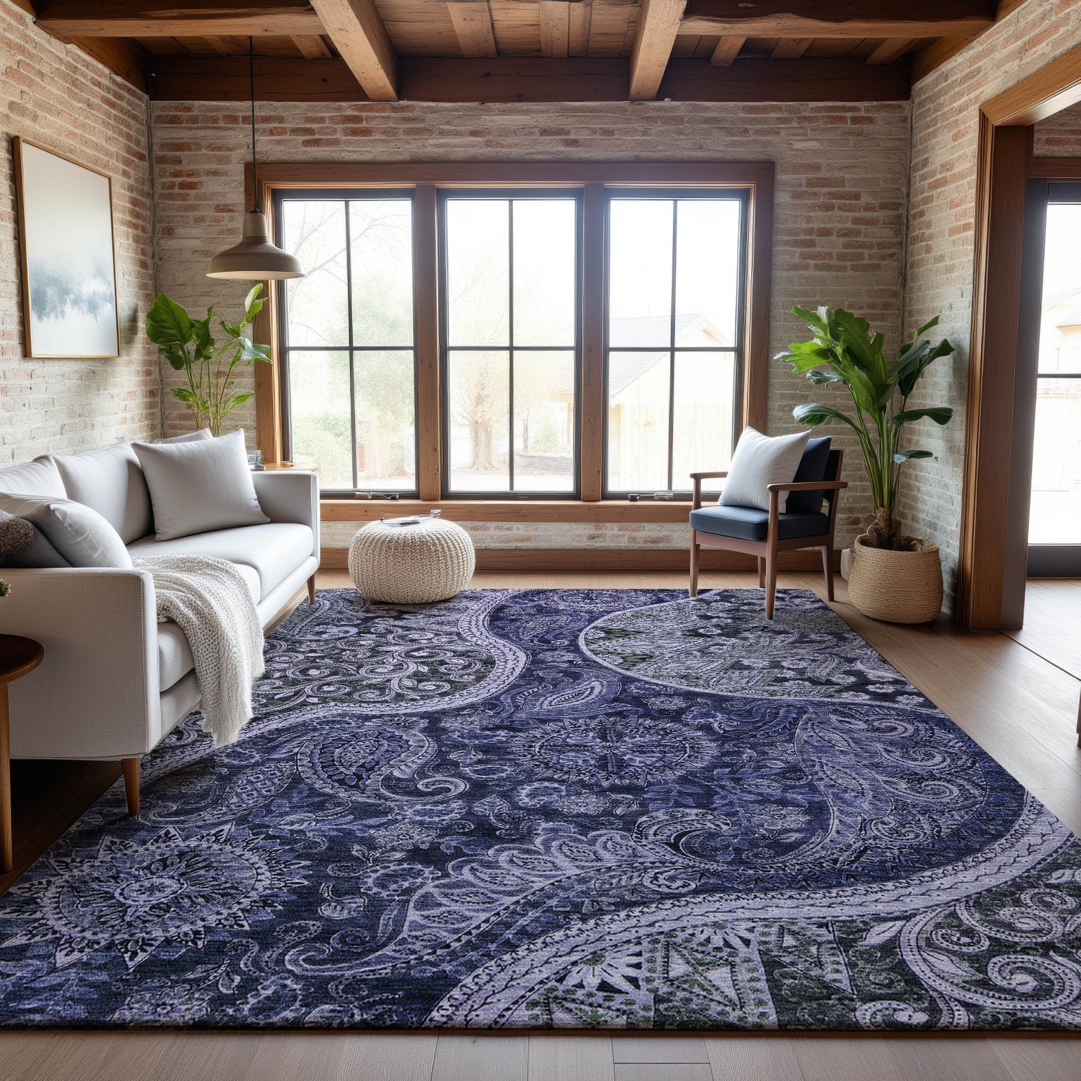 Prague Machine Washable Transitional Navy Blue Rug 2'6" x 3'10" #shape_Rectangle