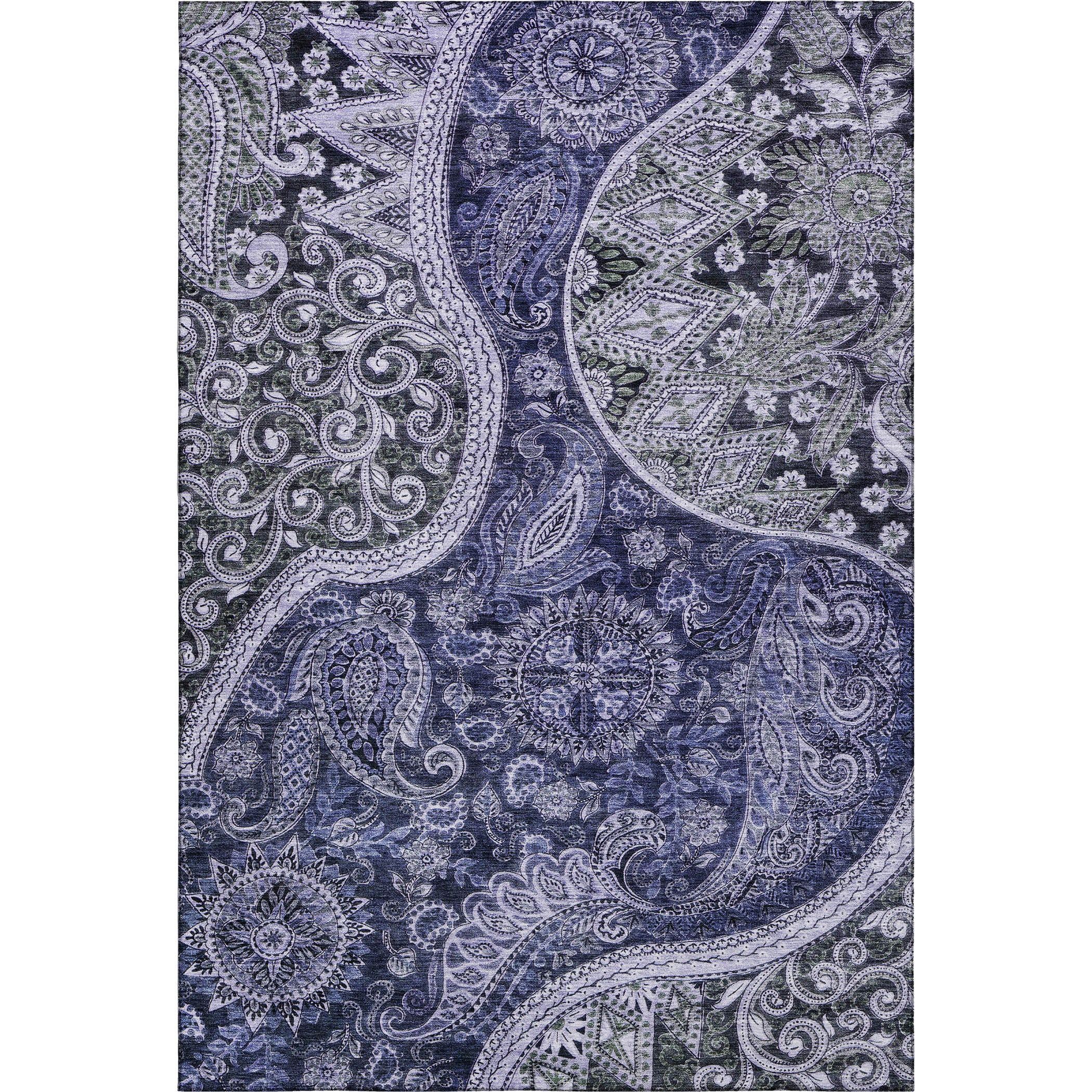 Prague Machine Washable Transitional Navy Blue Rug 2'6" x 3'10" #shape_Rectangle