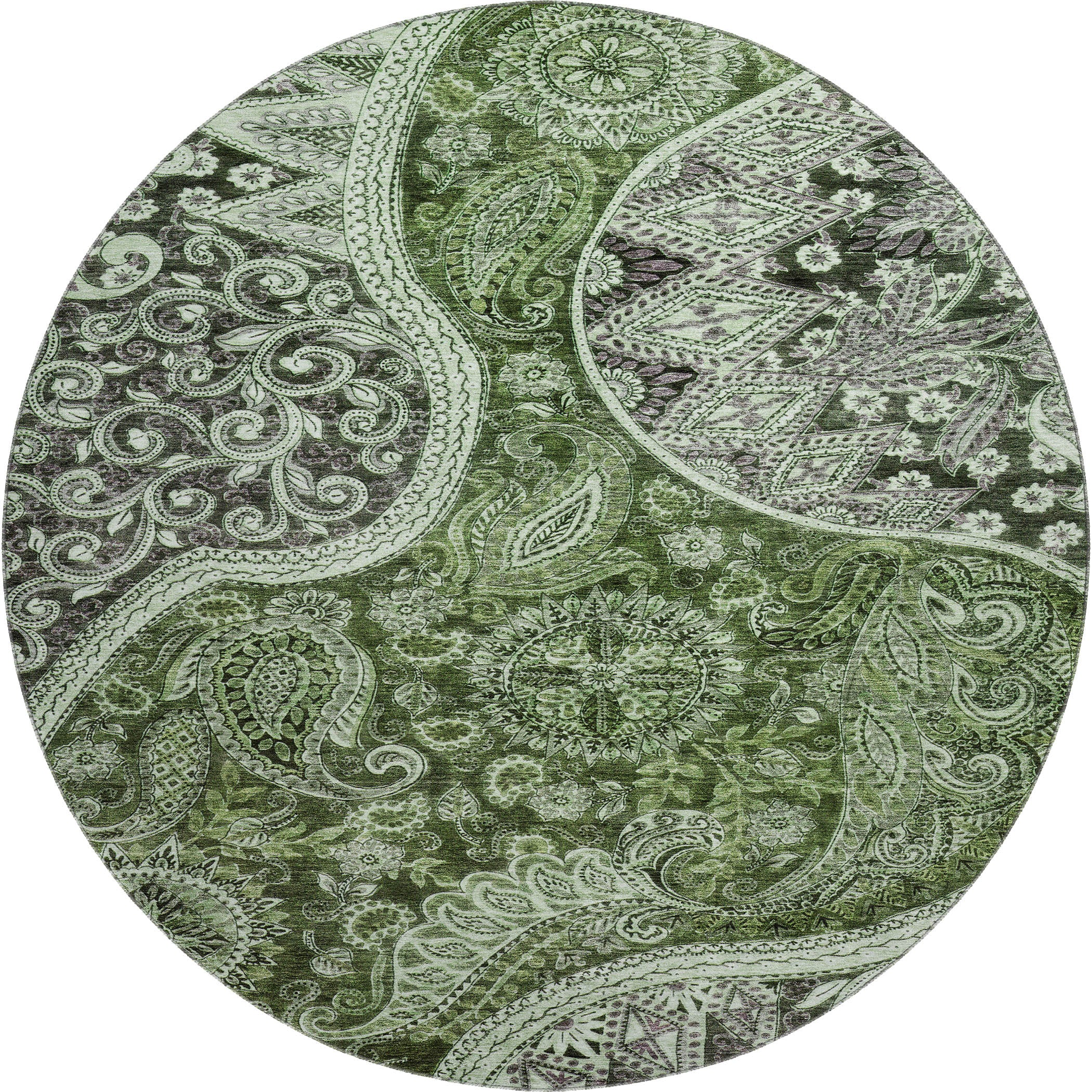 Prague Machine Washable Transitional Olive Green Rug 8' x 8' #shape_Round