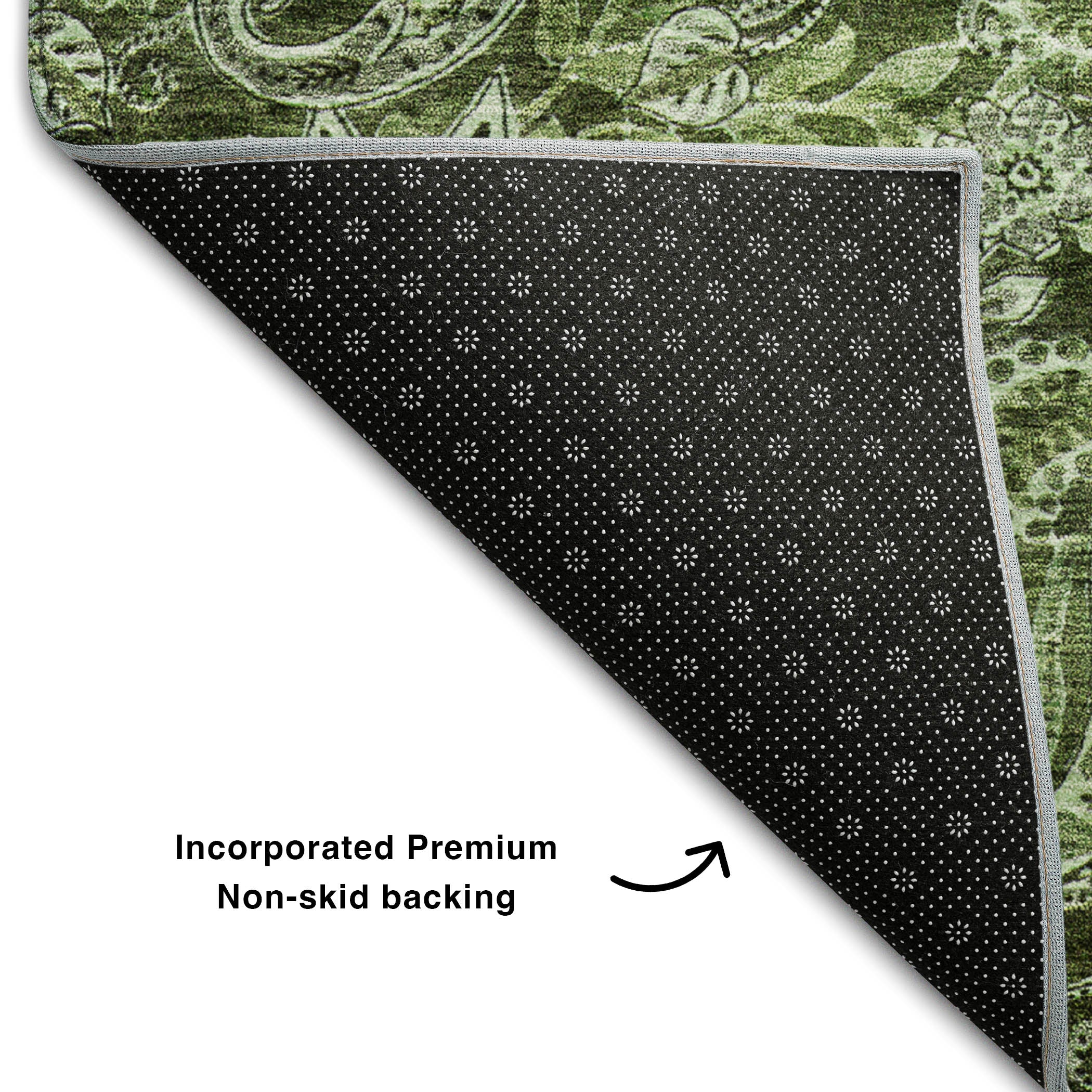 Prague Machine Washable Transitional Olive Green Rug 1'8" x 2'6" #shape_Rectangle
