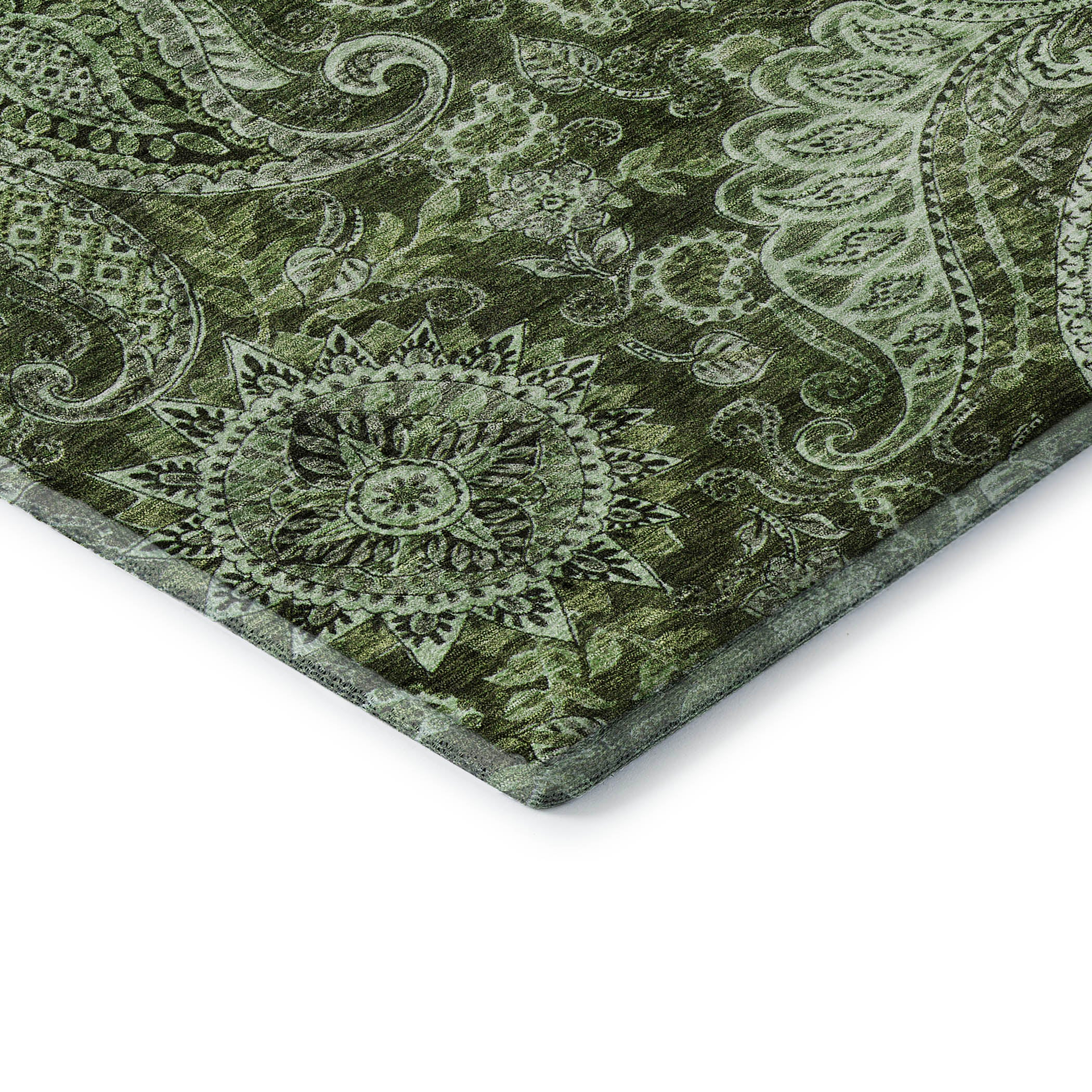 Prague Machine Washable Transitional Olive Green Rug 1'8" x 2'6" #shape_Rectangle