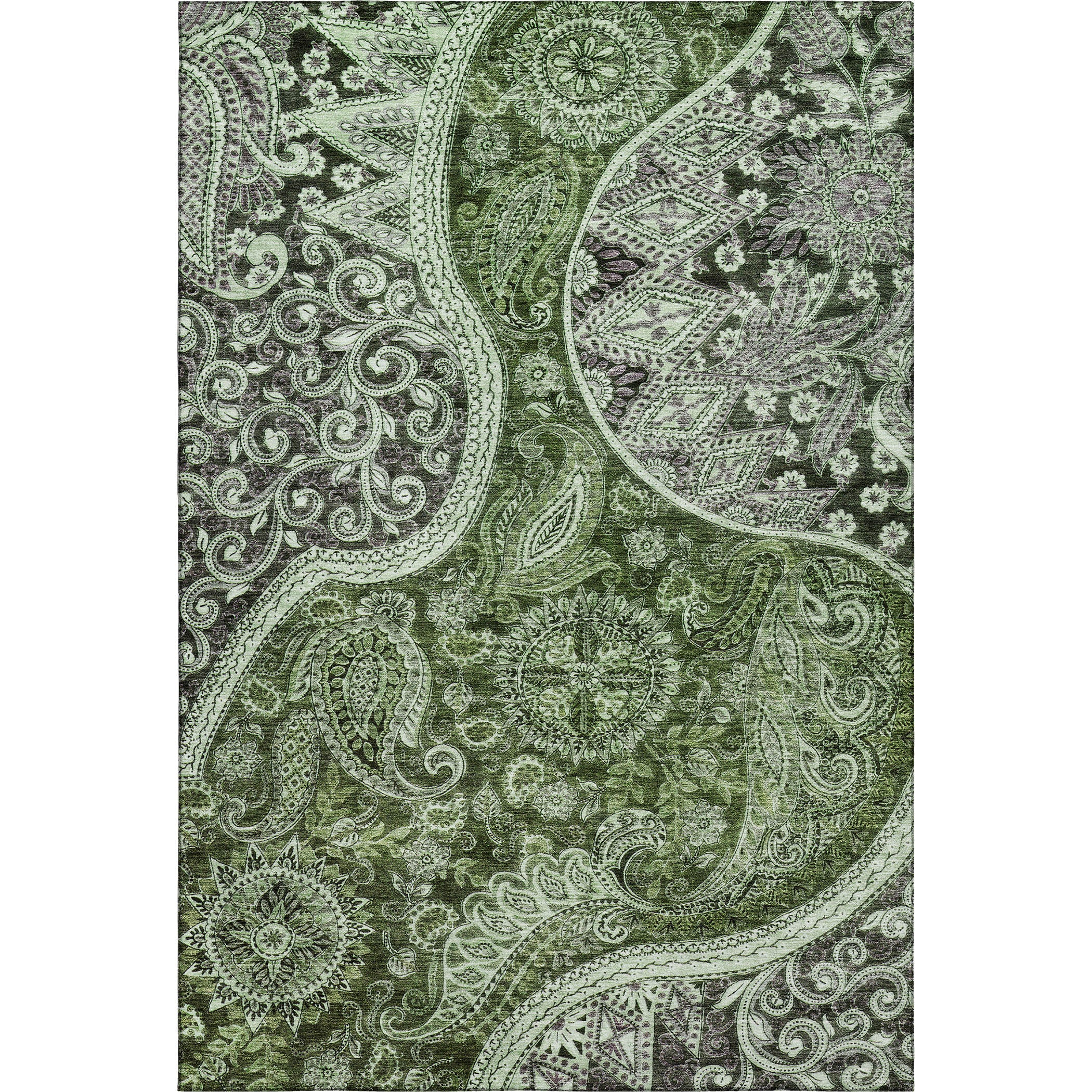 Prague Machine Washable Transitional Olive Green Rug 2'6" x 3'10" #shape_Rectangle