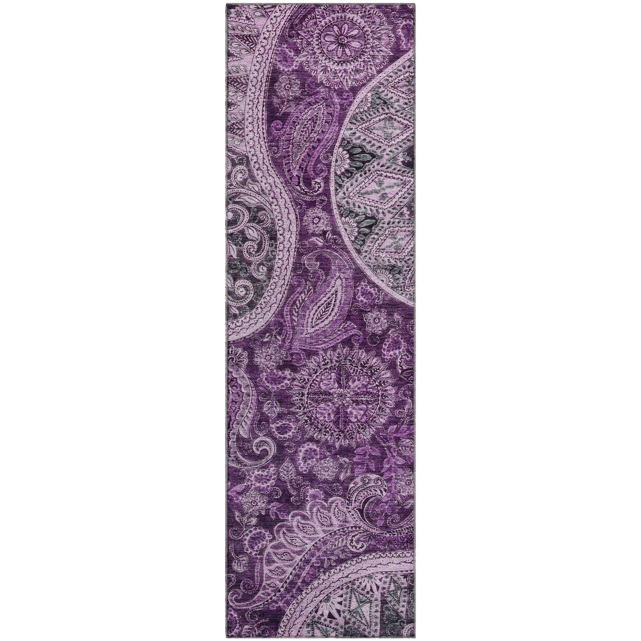 Prague Machine Washable Transitional Purple Rug 2'3" x 7'6" #shape_Runner