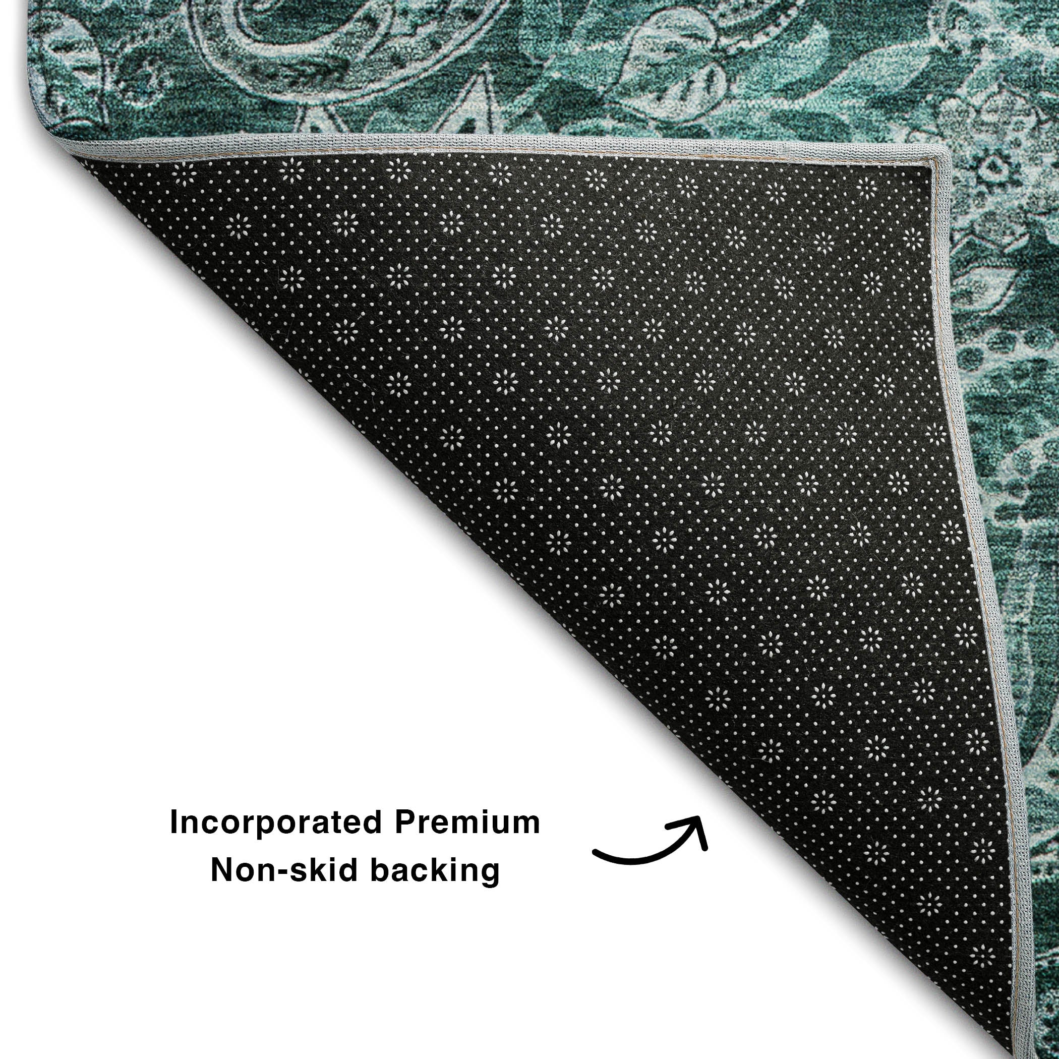 Prague Machine Washable Transitional Teal Rug 1'8" x 2'6" #shape_Rectangle