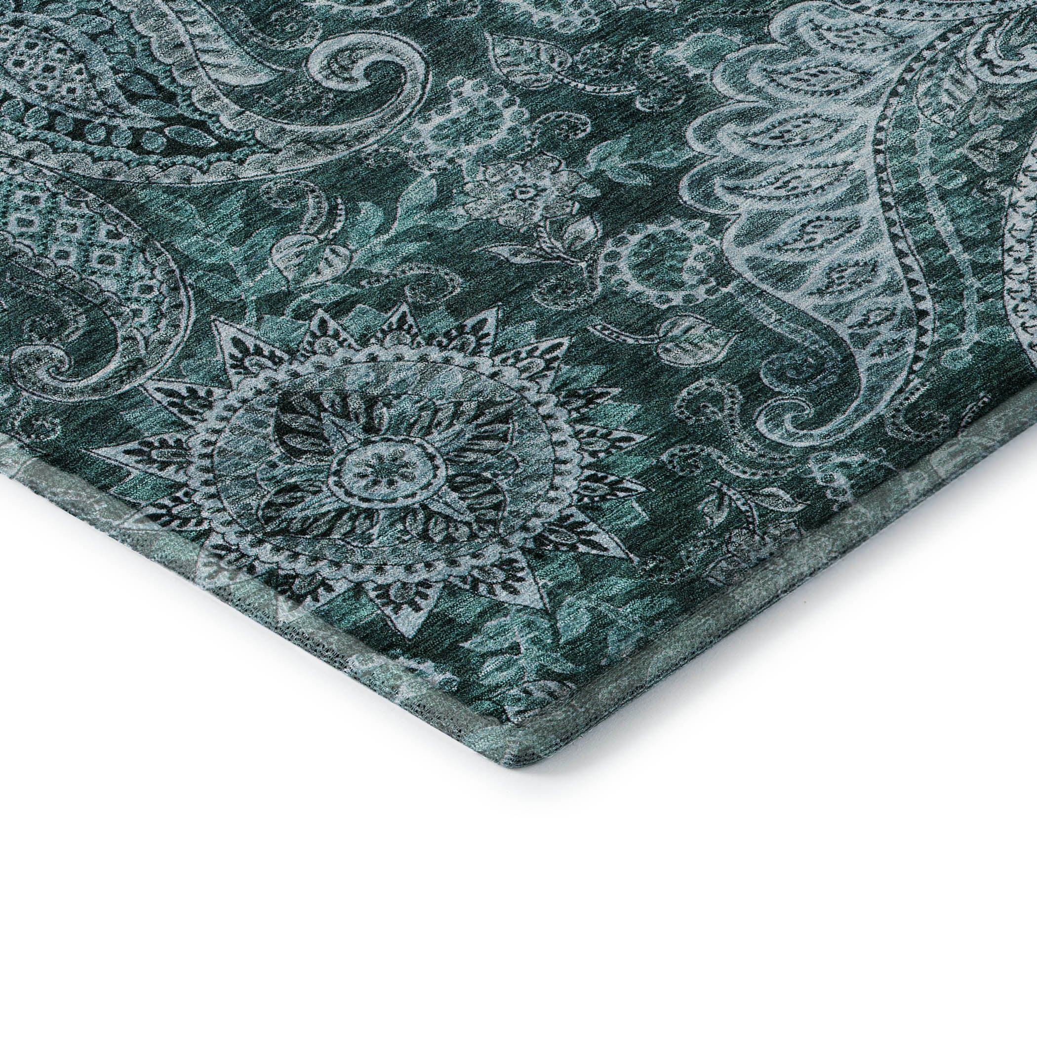 Prague Machine Washable Transitional Teal Rug 1'8" x 2'6" #shape_Rectangle