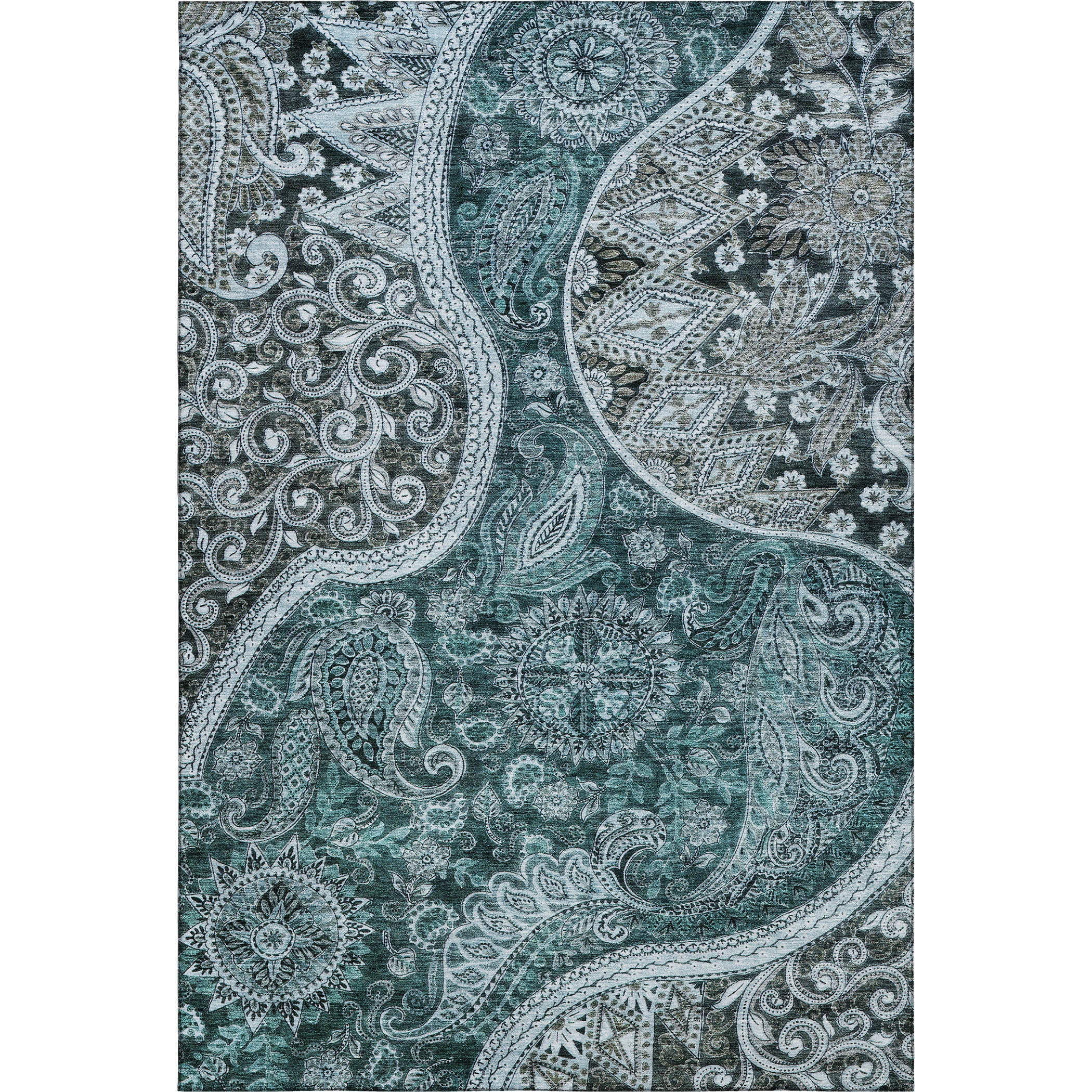 Prague Machine Washable Transitional Teal Rug 2'6" x 3'10" #shape_Rectangle