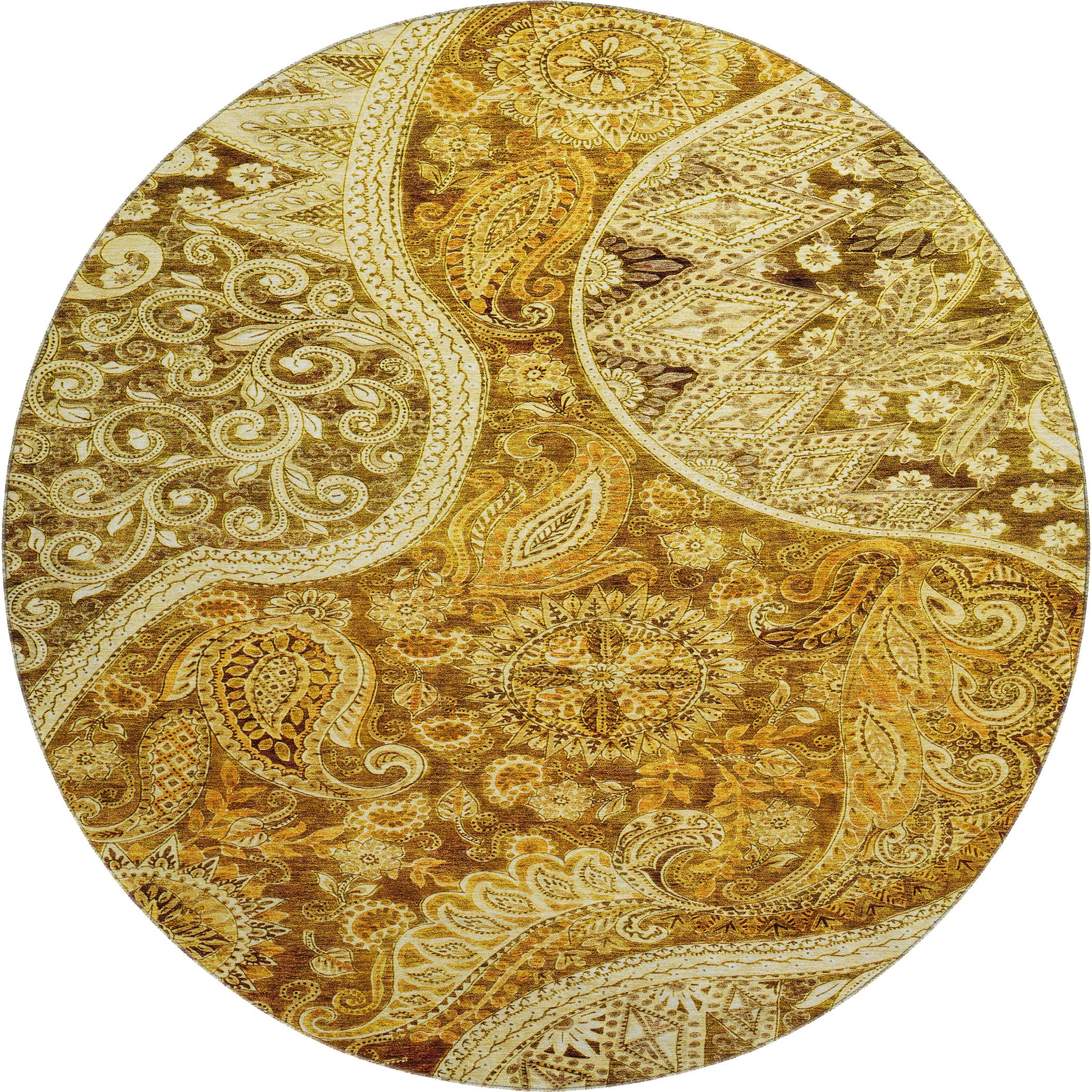 Prague Machine Washable Transitional Terracotta Orange Rug 8' x 8' #shape_Round
