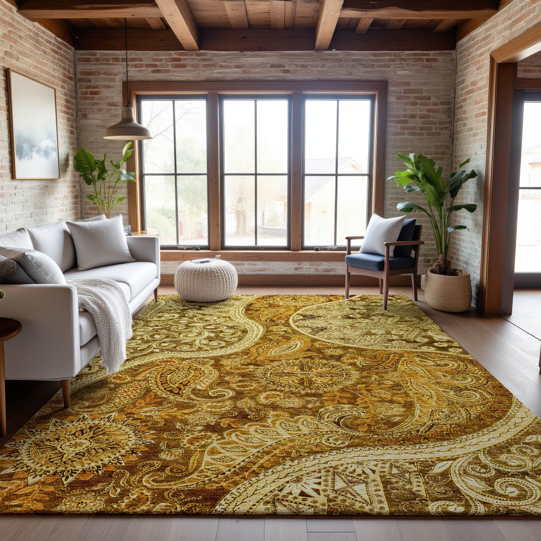 Prague Machine Washable Transitional Terracotta Orange Rug 2'6" x 3'10" #shape_Rectangle