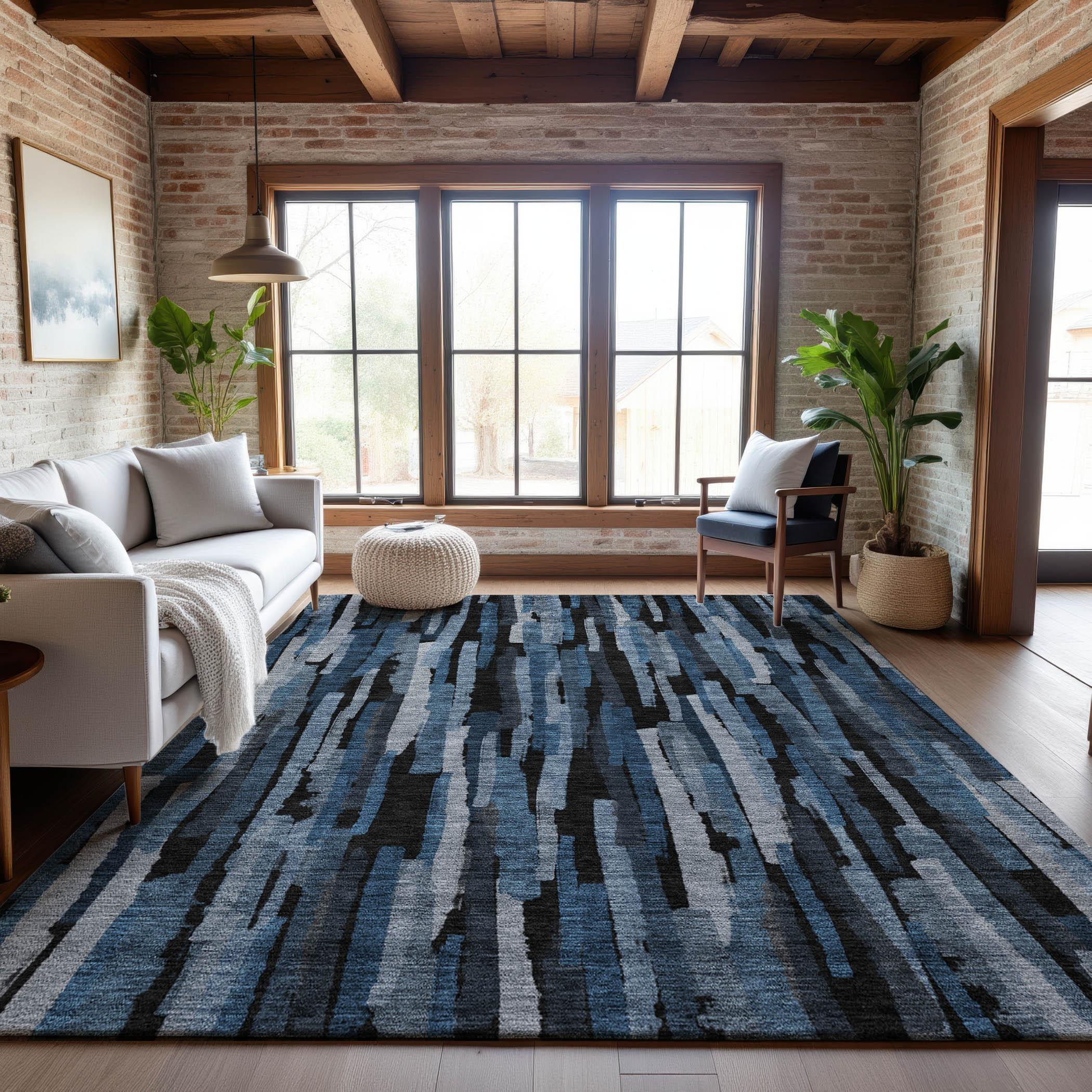 Siena Machine Washable Transitional Blue Rug 2'6" x 3'10" #shape_Rectangle