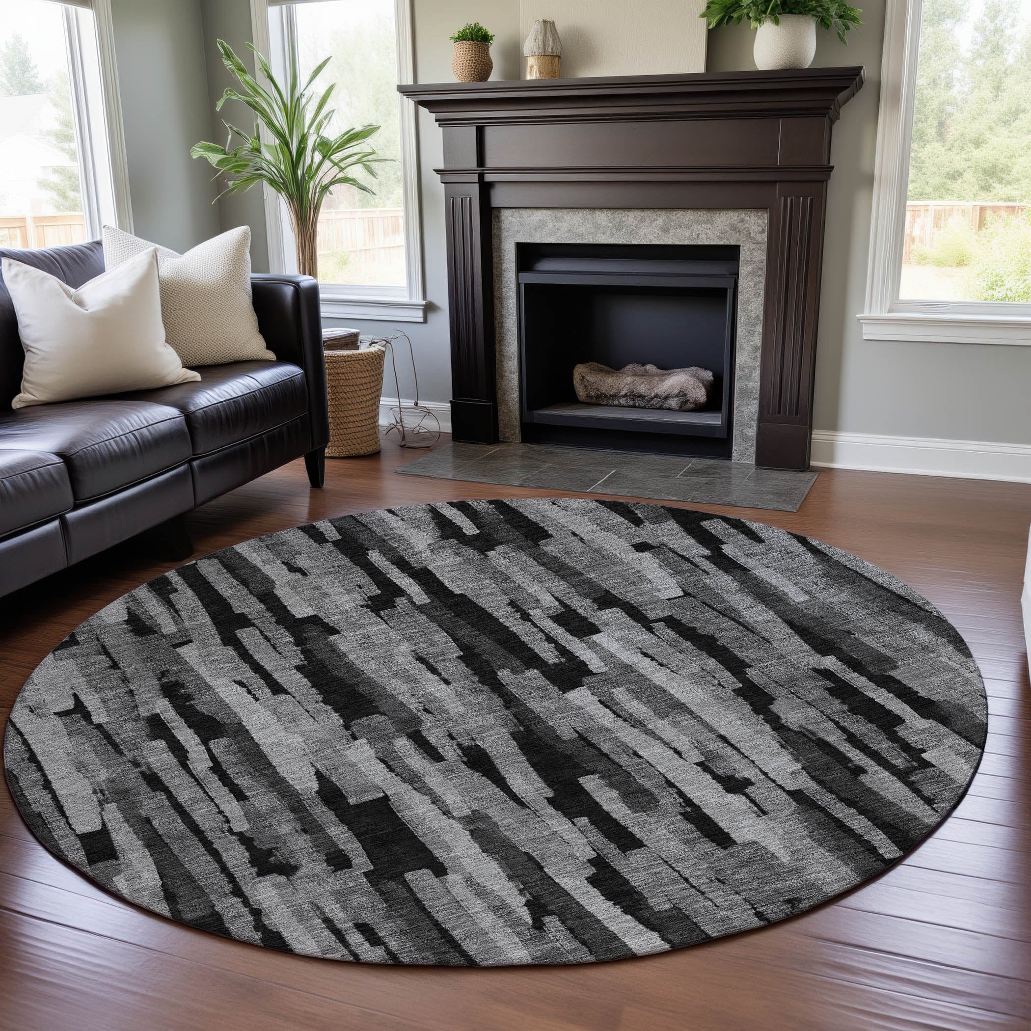 Siena Machine Washable Transitional Gray Rug 8' x 8' #shape_Round