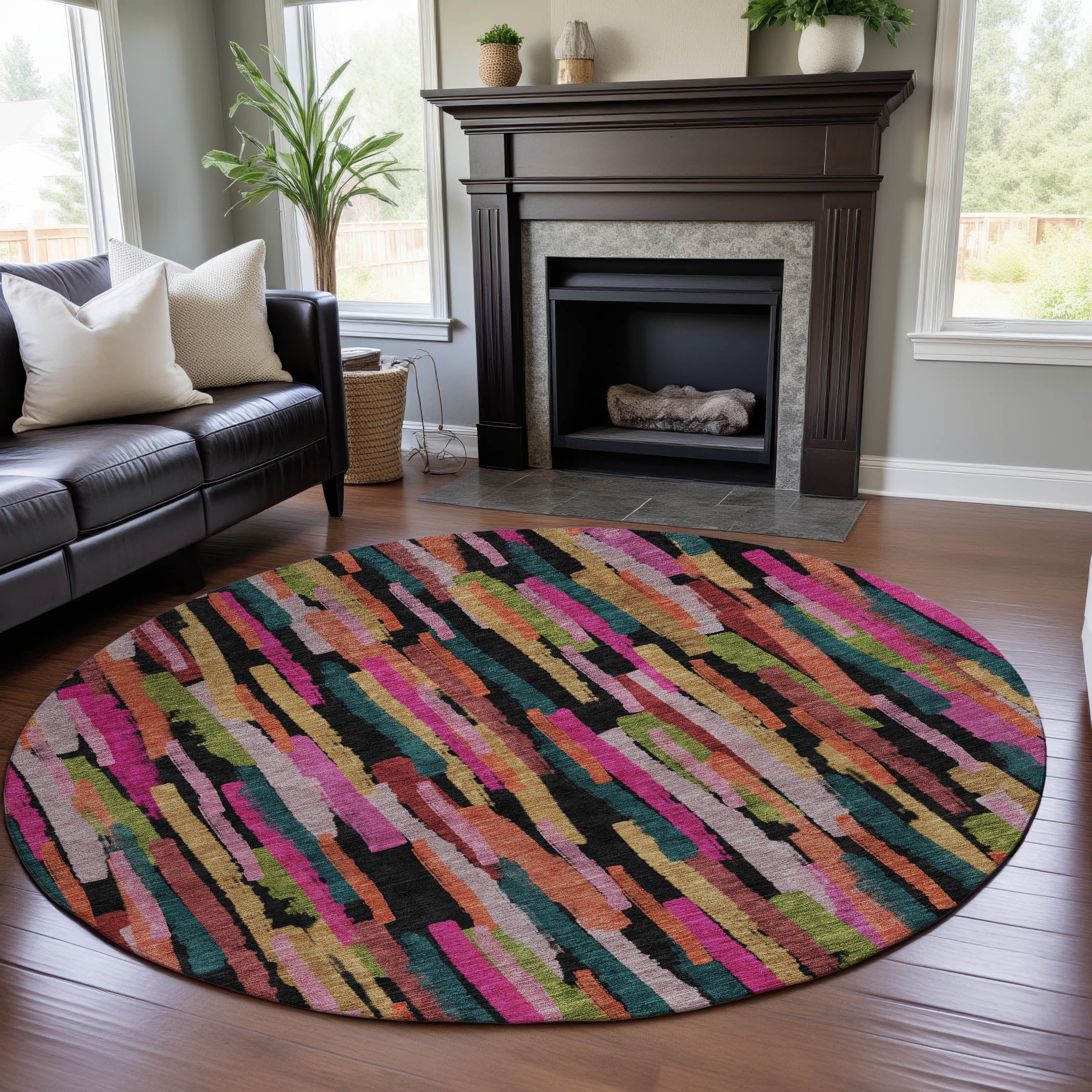 Siena Machine Washable Transitional Pink Rug 8' x 8' #shape_Round