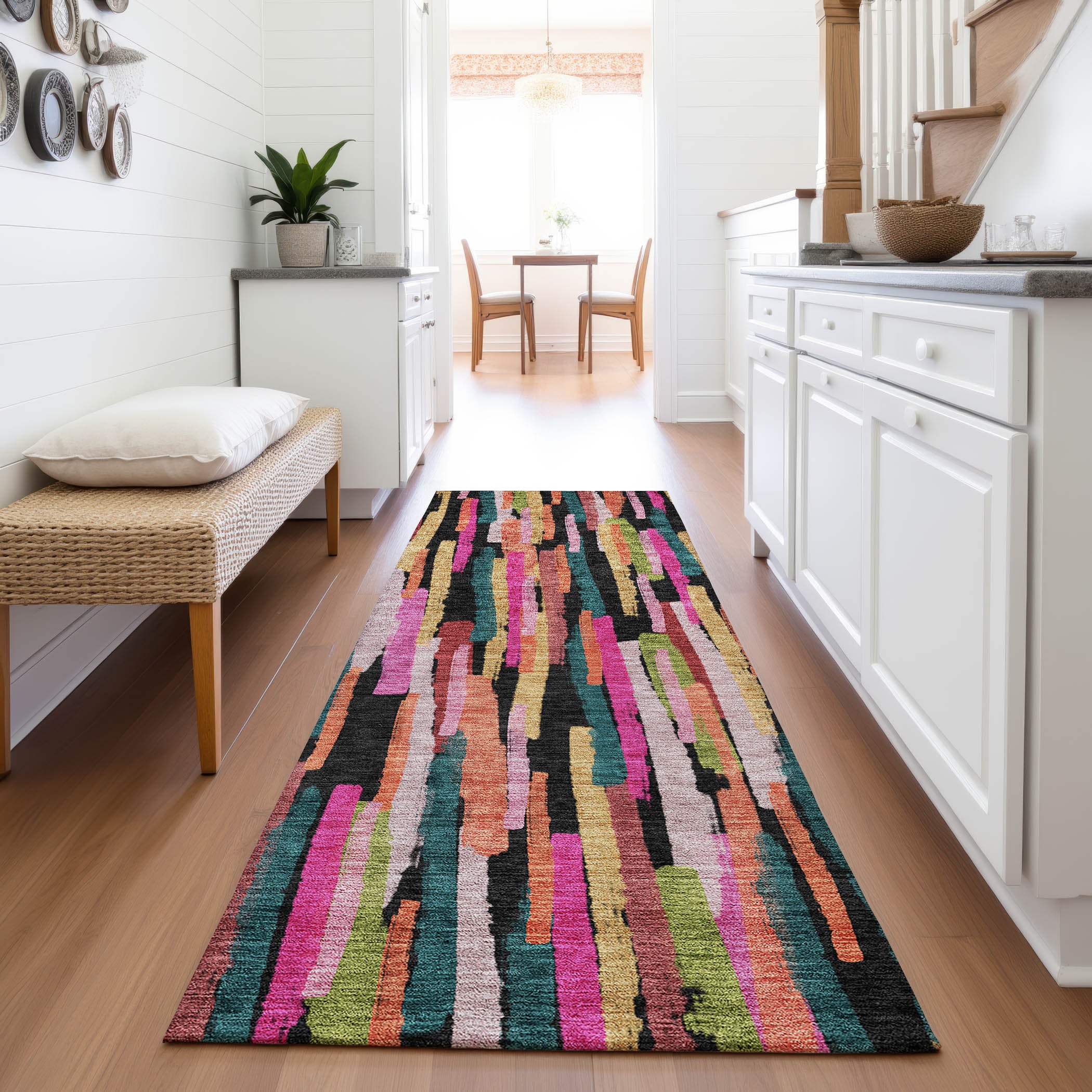 Siena Machine Washable Transitional Pink Rug 2'3" x 7'6" #shape_Runner
